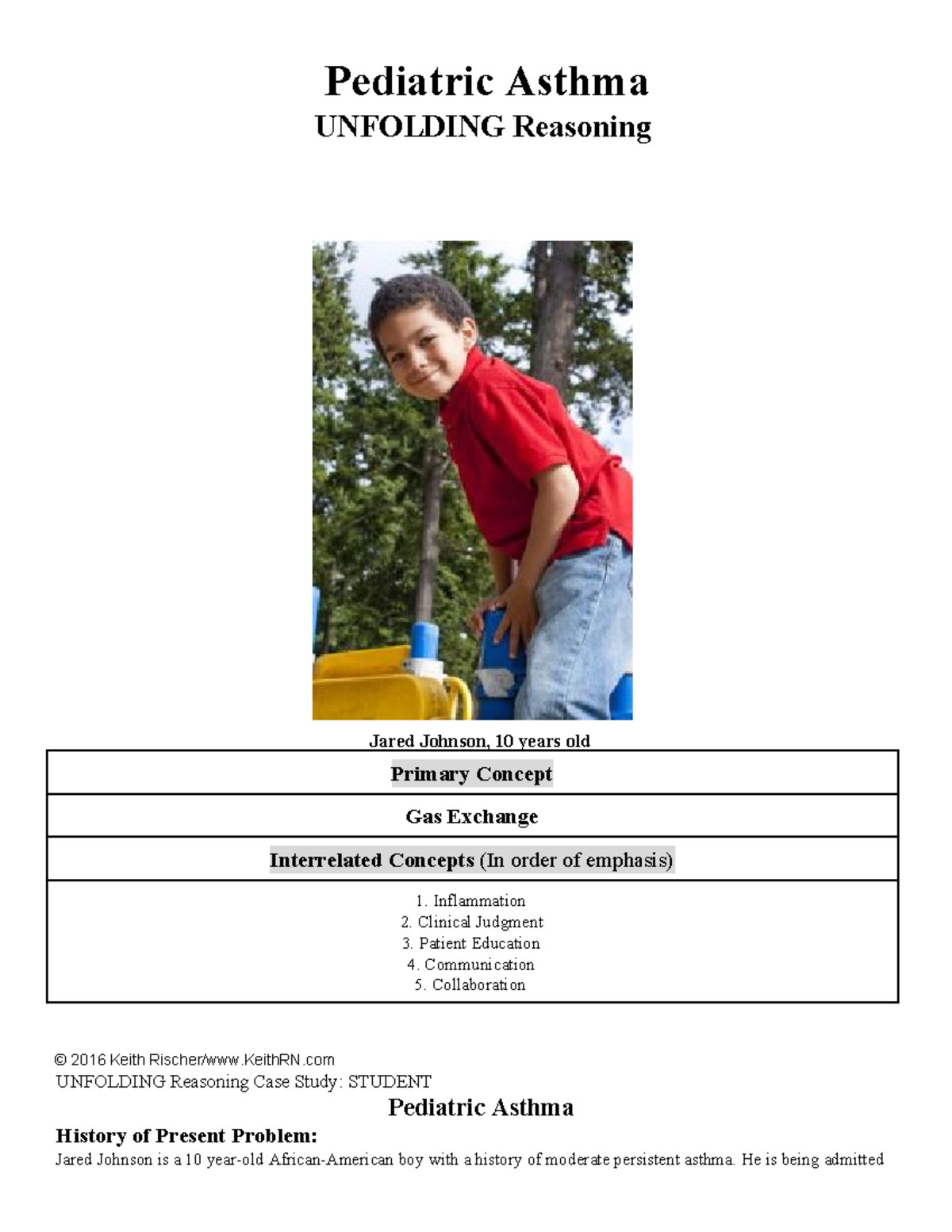 Keith RN Asthma Case Study Pediatric Asthma UNFOLDING Reasoning Jared