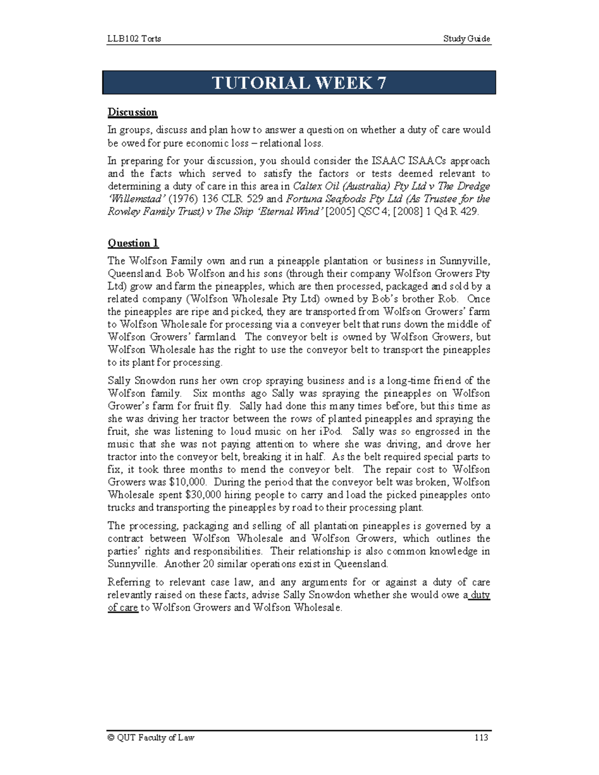 LLB102 Tutorial Week 7 - LLB102 Torts Study Guide TUTORIAL WEEK 7 ...