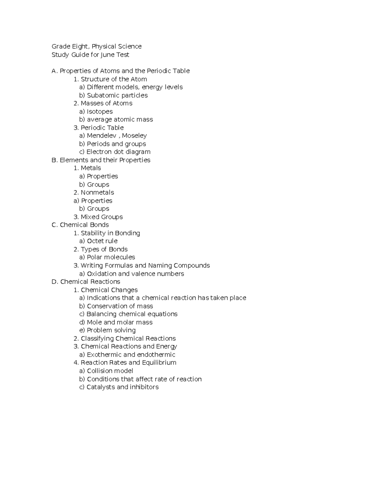Study guide june 2019 - Grade Eight, Physical Science Study Guide for ...