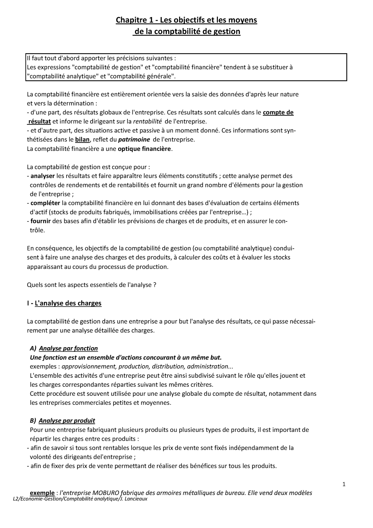 Chapitre 1 - Les Objectifs Et Les Moyens De La Comptabilité De Gestion ...