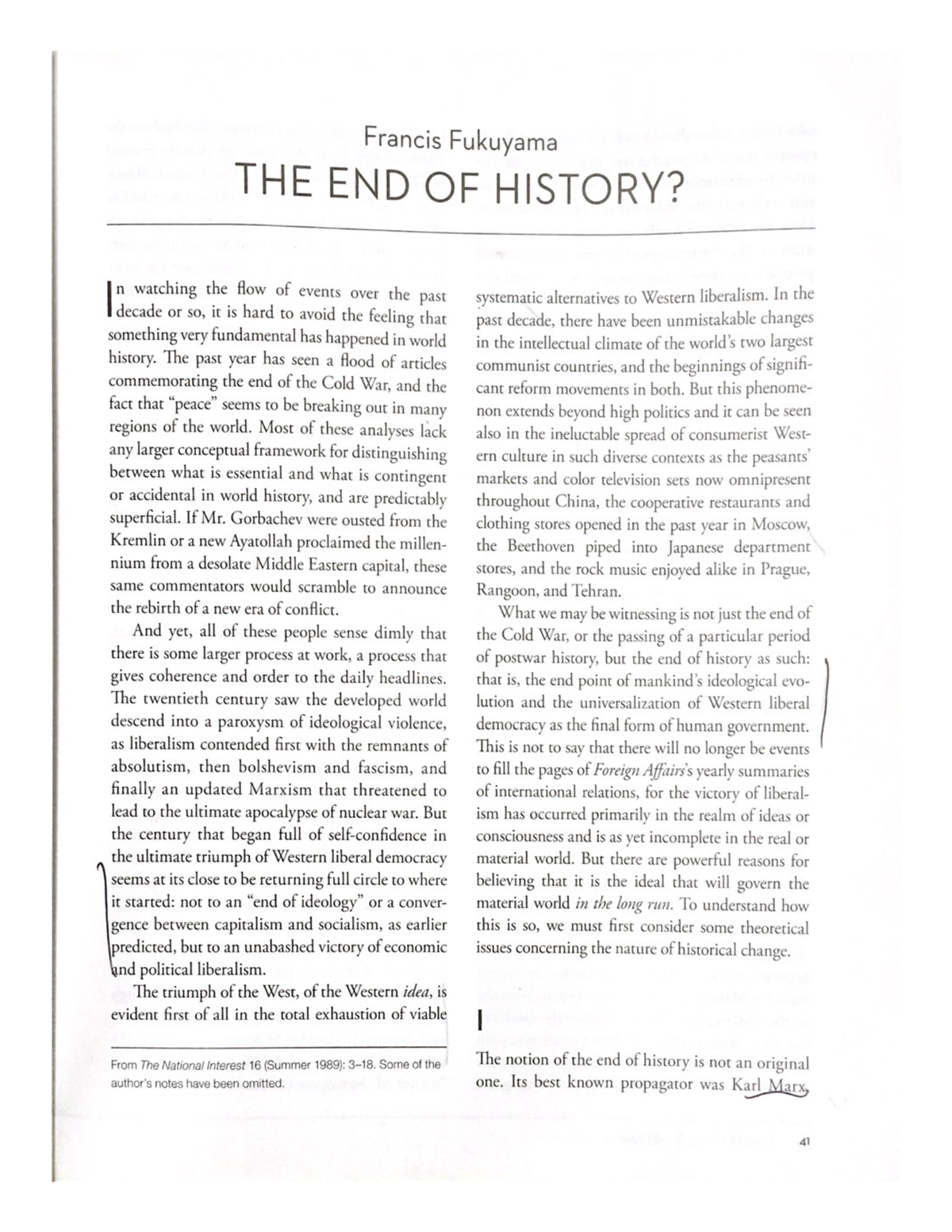 francis fukuyama the end of history essay summary