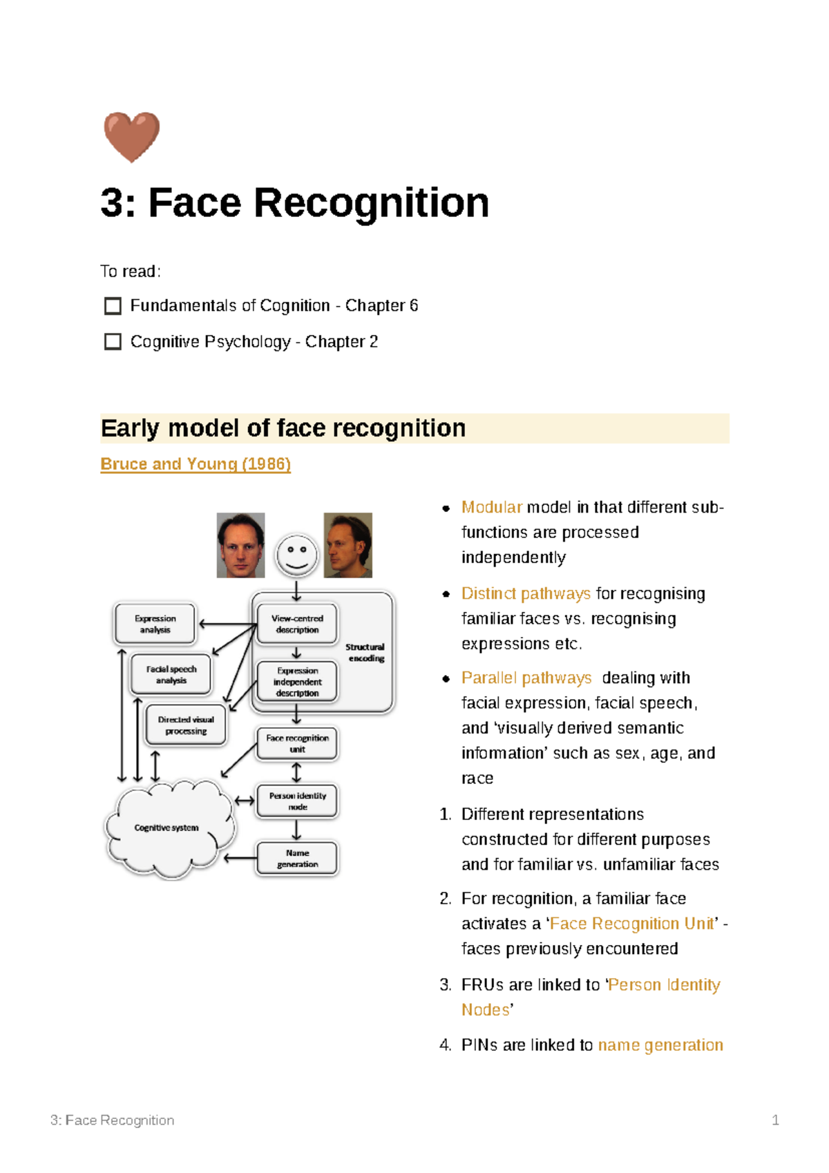 L3 - Cognition in Clinical Contexts - 3: Face Recognition To read ...