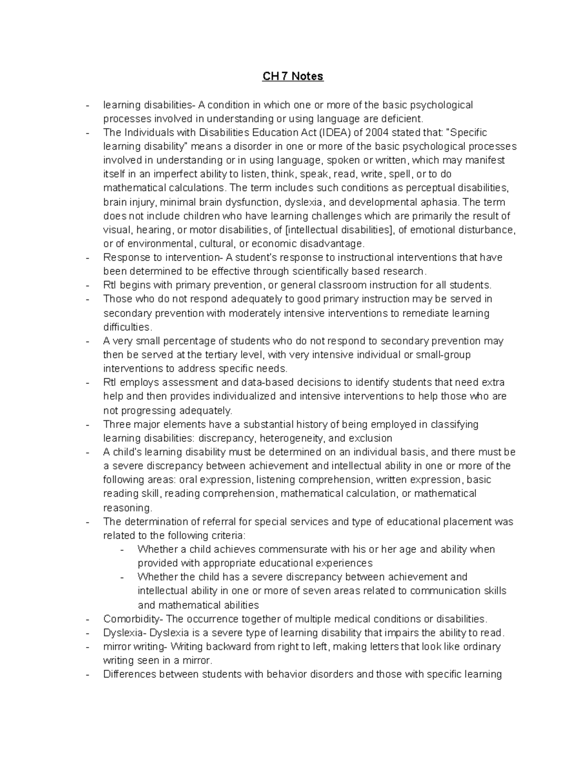 CH 7 Notes - Couse stayed the same and only one professor for it - CH 7 ...