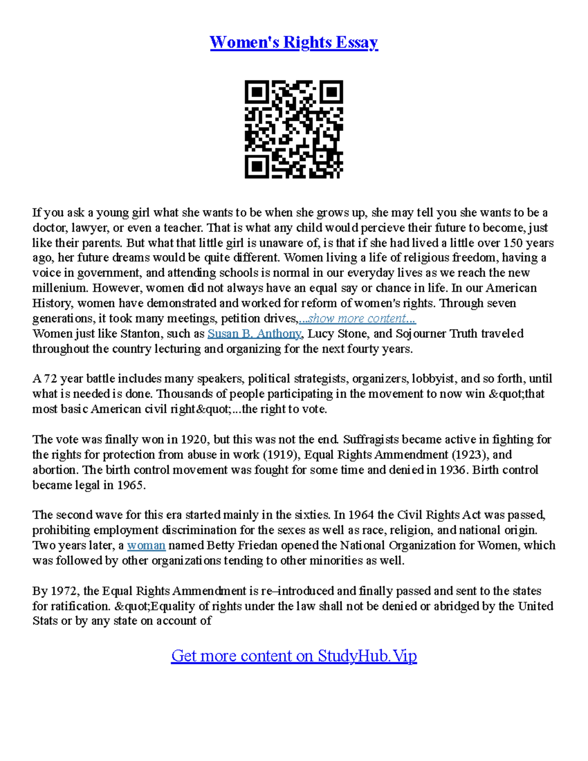 Womens Rights Essay That is what any child would percieve their