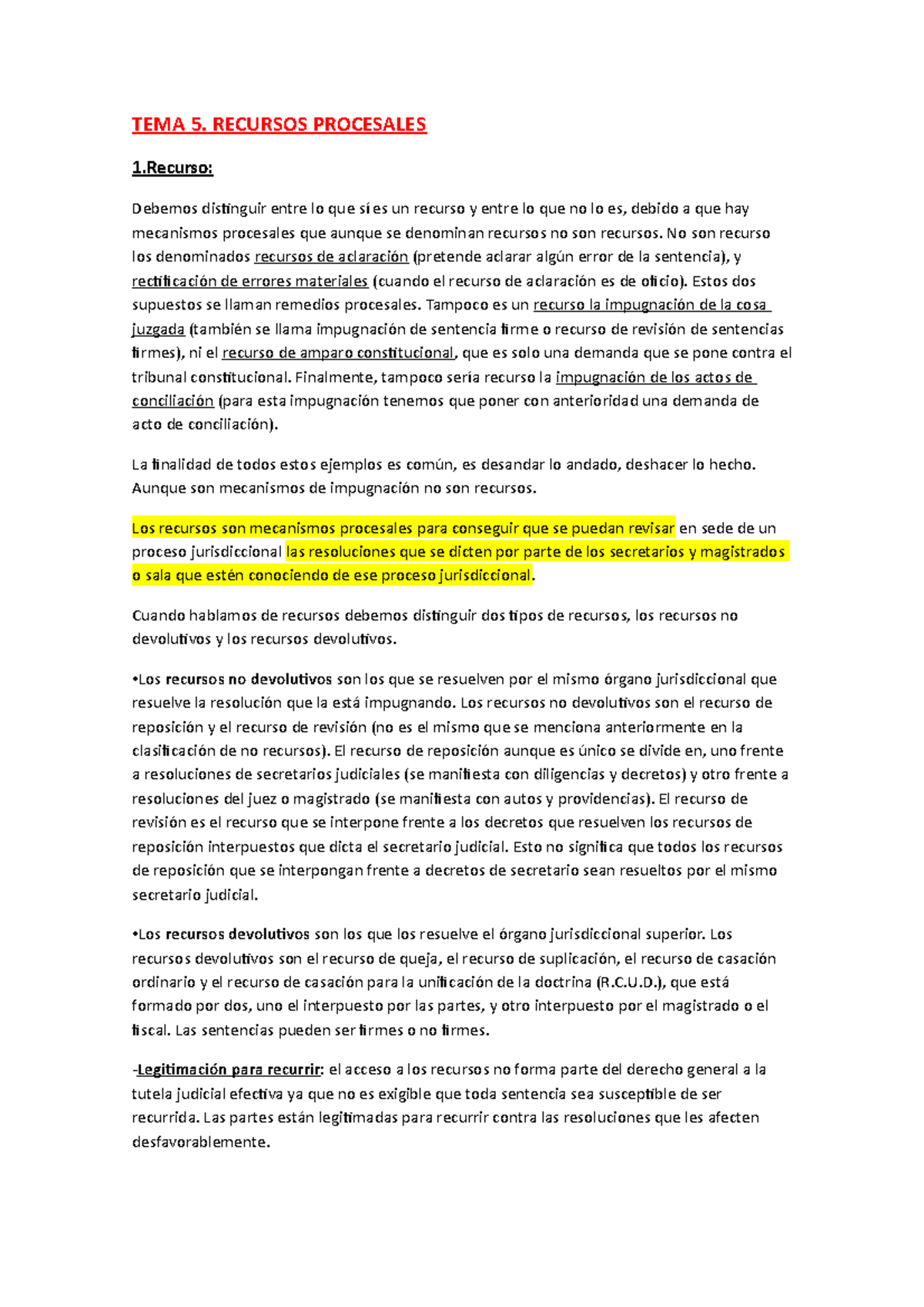 TEMA 5.Los Recursos Procesales - TEMA 5. RECURSOS PROCESALES 1: Debemos ...