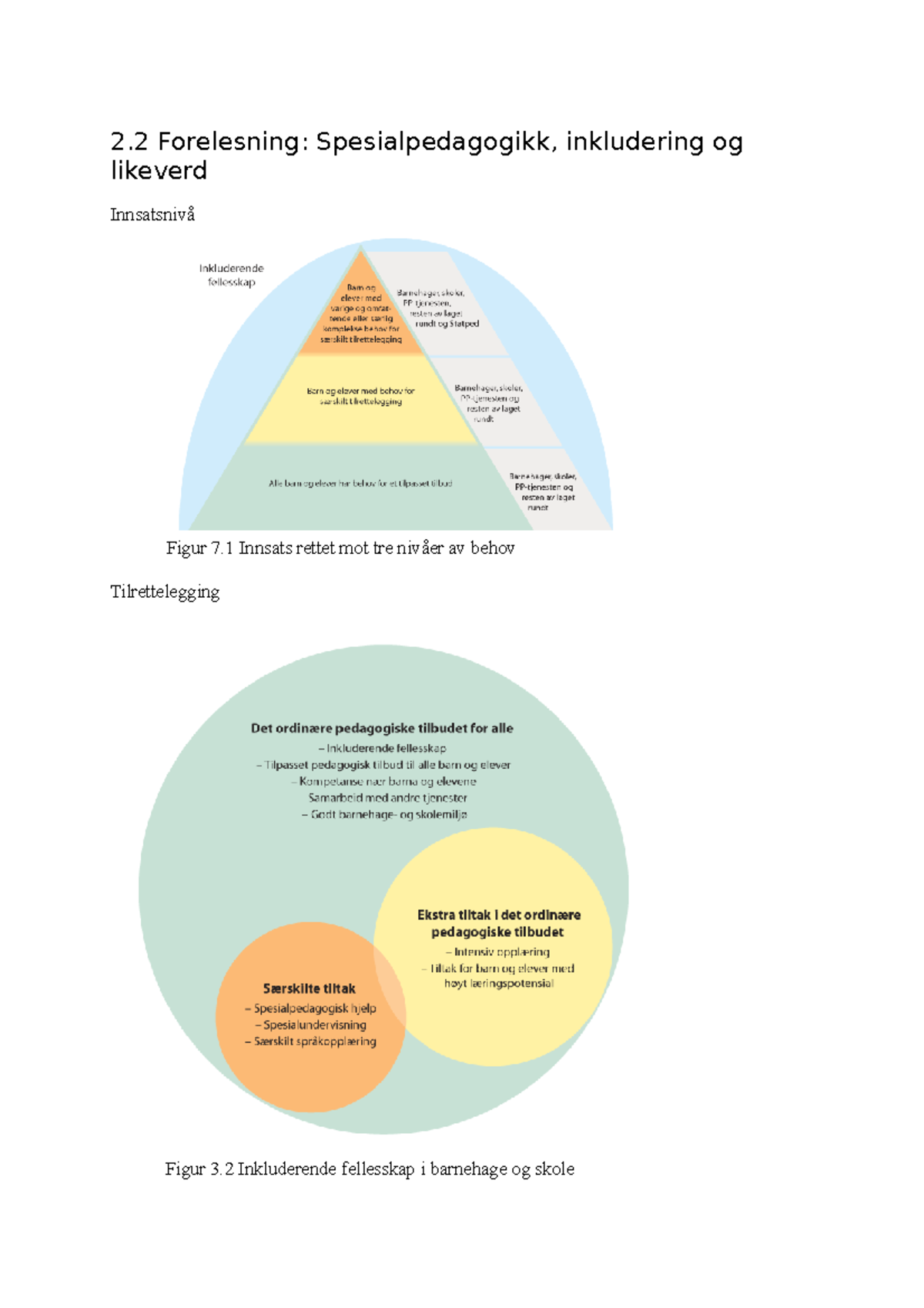 2.2 Forelesning- Spesialpedagogikk, Inkludering Og Likeverd - 2 ...