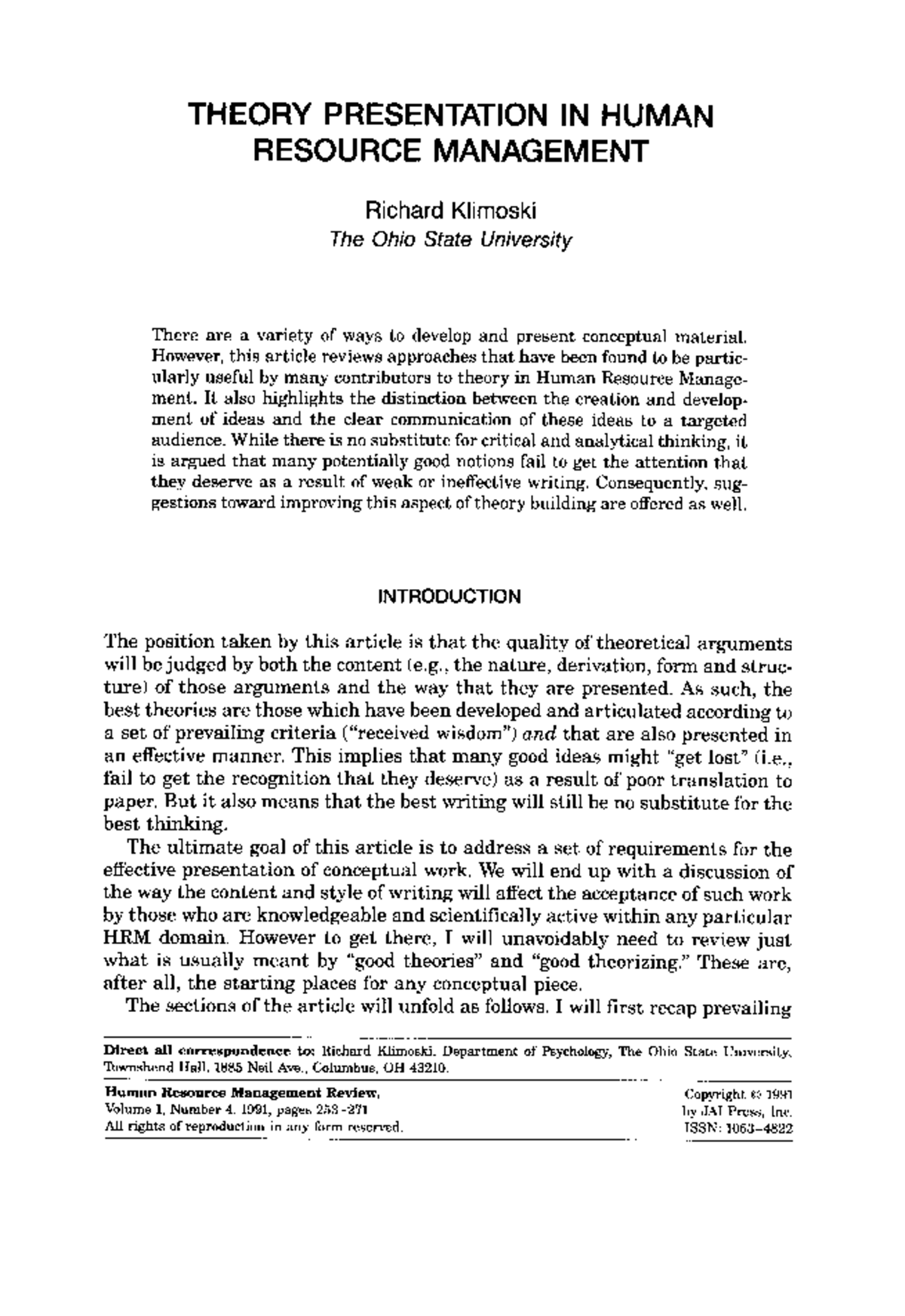 Theory presentation in human resource management THEORY PRESENTATION