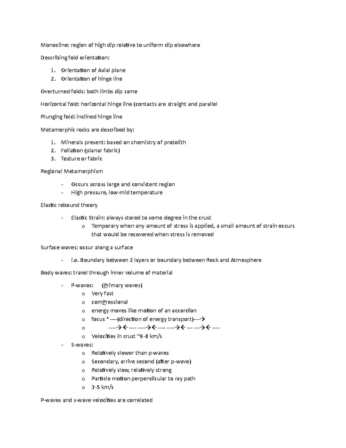 Exam 4 Notes - N/a - Monocline: region of high dip relative to uniform ...