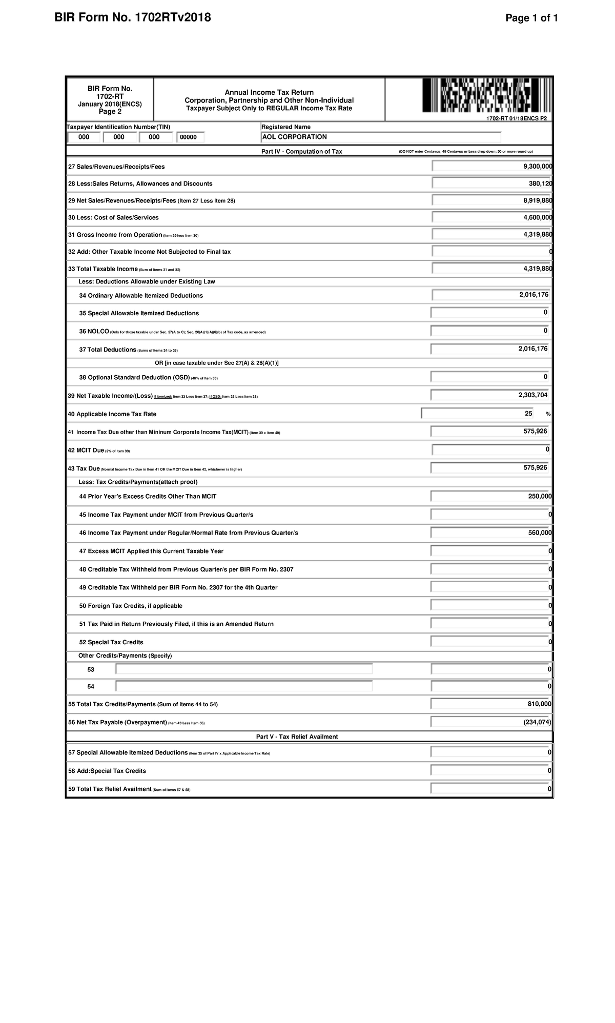 Introduction To Bir Form Sample Problem Ebir Form Page 2 - Bir Form No 