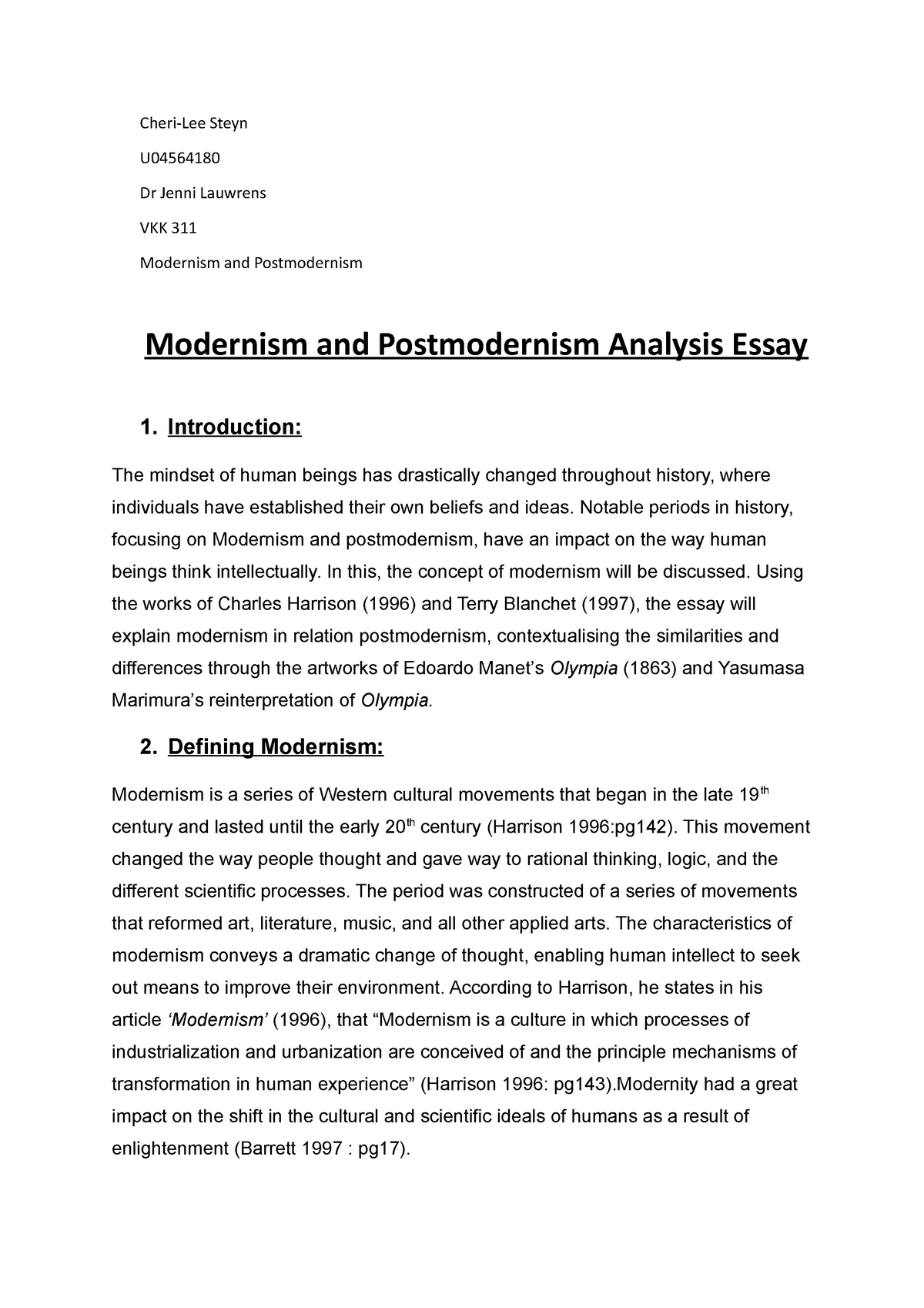 essay questions on postmodernism