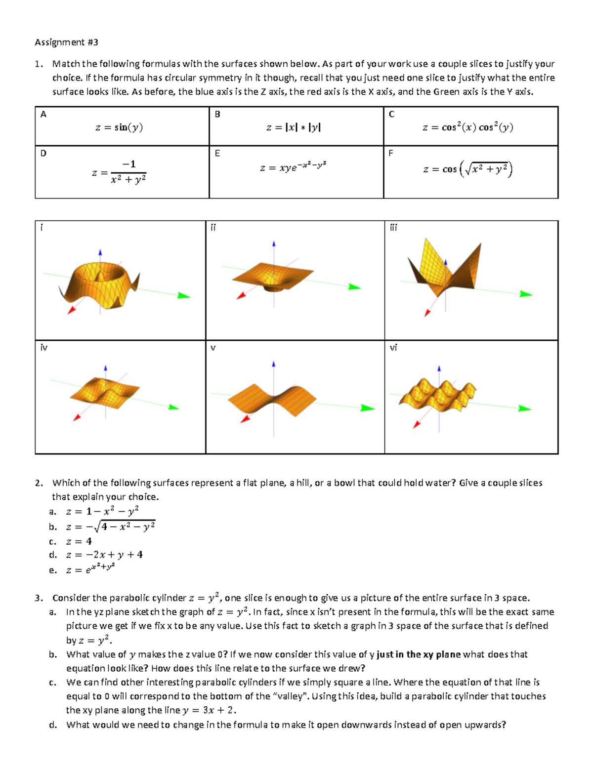 Assignment #3 - homework - Assignment # Match the following formulas ...