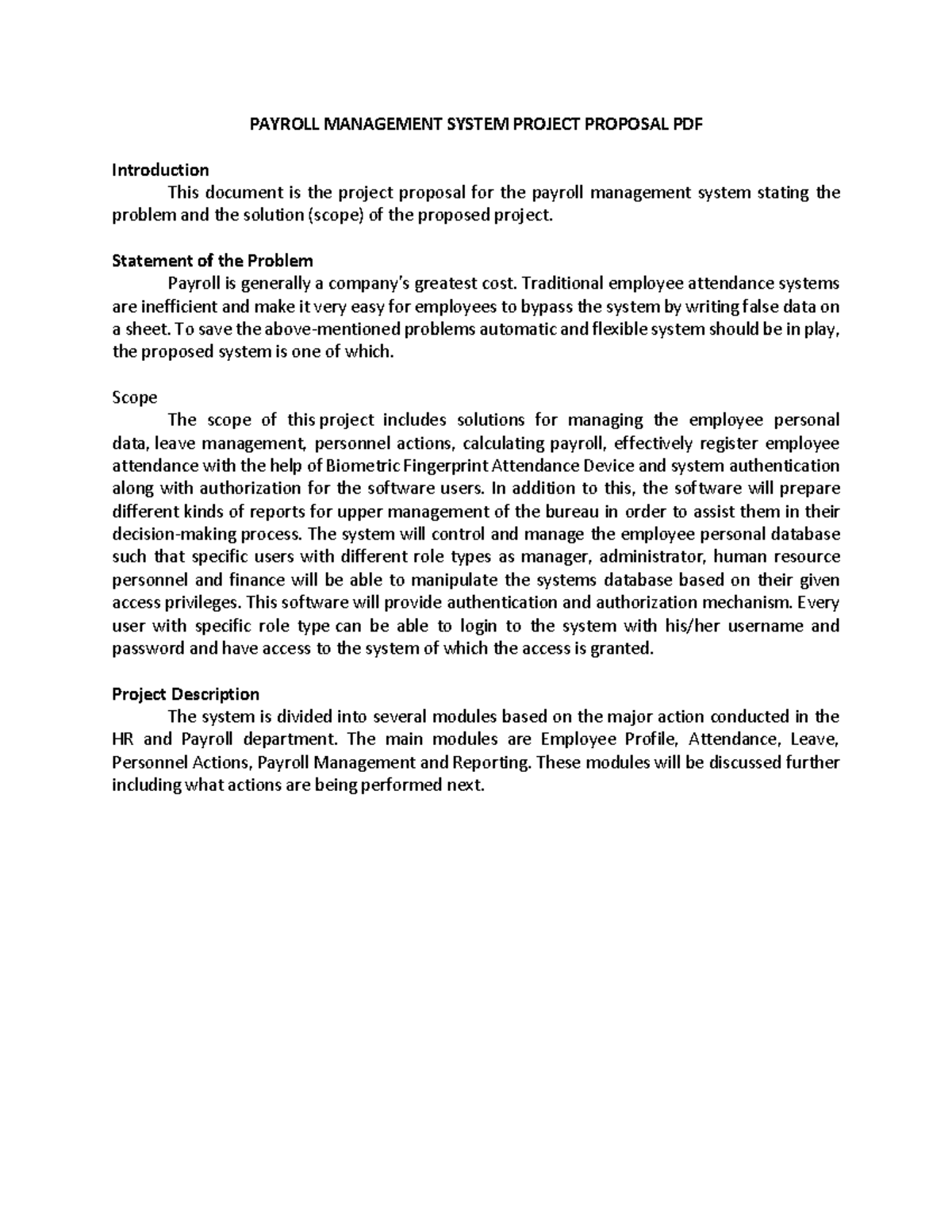 Payroll Management System Project Proposal PDF - PAYROLL MANAGEMENT ...