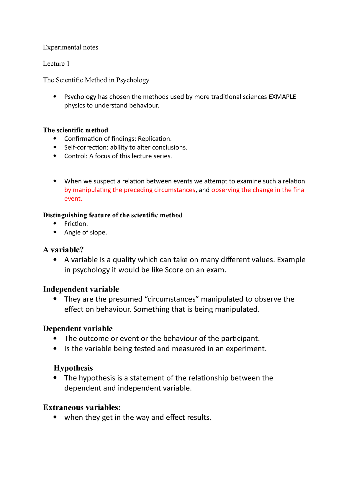 short note on experimental method