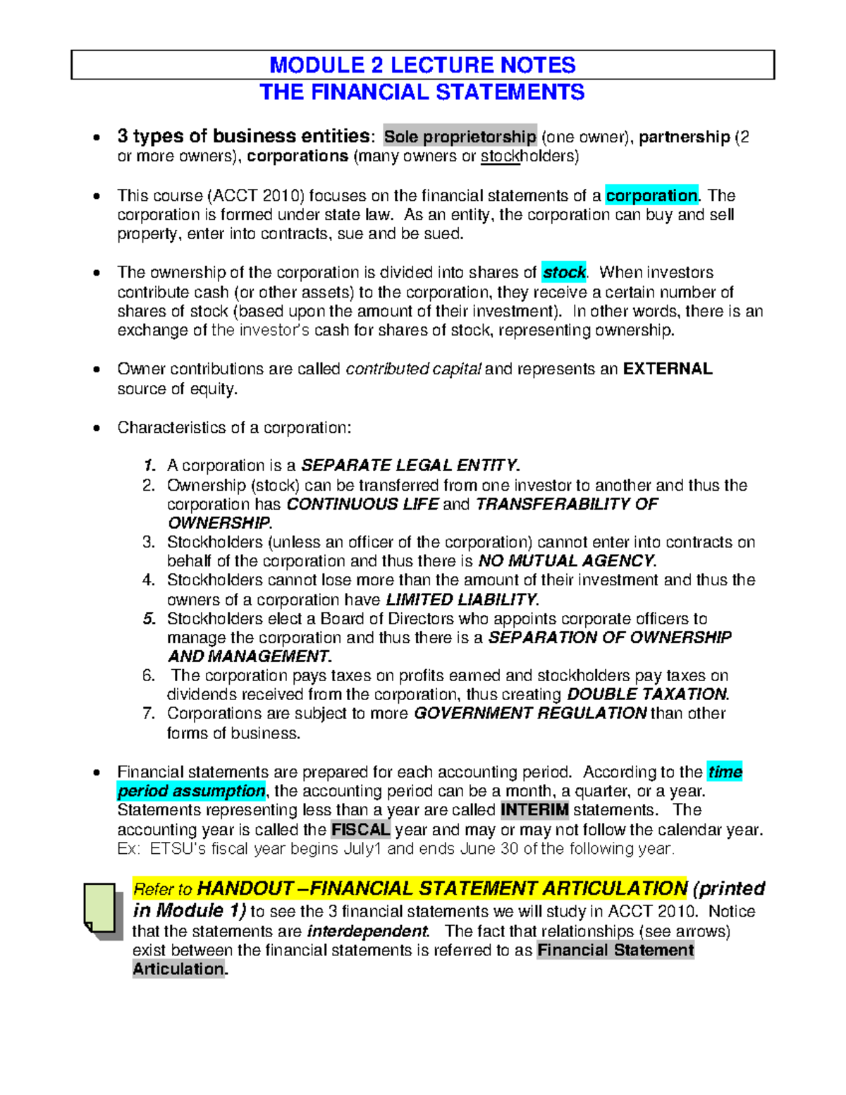 Module 2 Lecture Notes Rev 18 - MODULE 2 LECTURE NOTES THE FINANCIAL ...