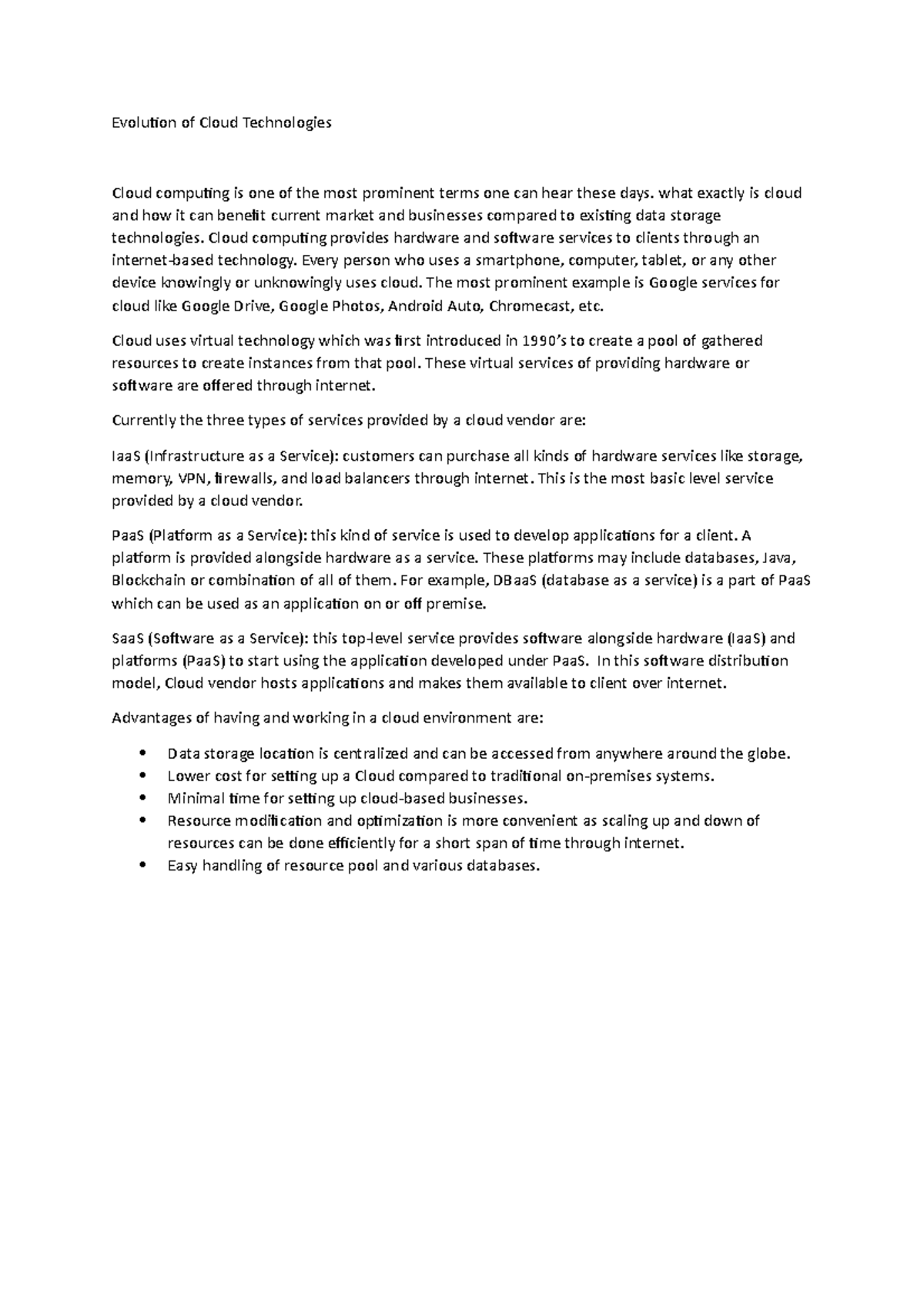 Evolution of Cloud Technologies Evoluion of Cloud Technologies Cloud