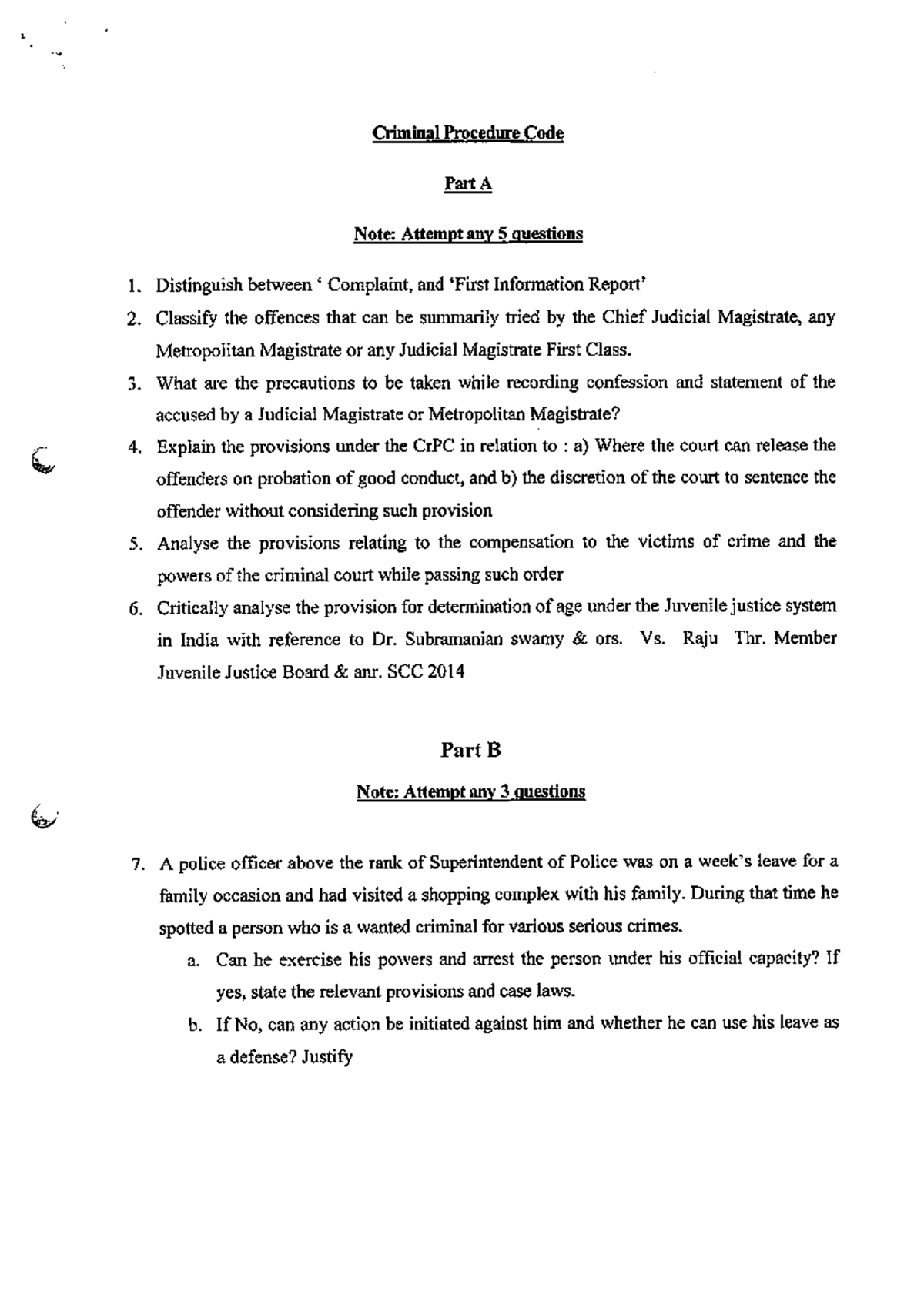 Paper V Constitution Dt. 18 Dec, 2015 - Criminal Procedure Code Part A ...