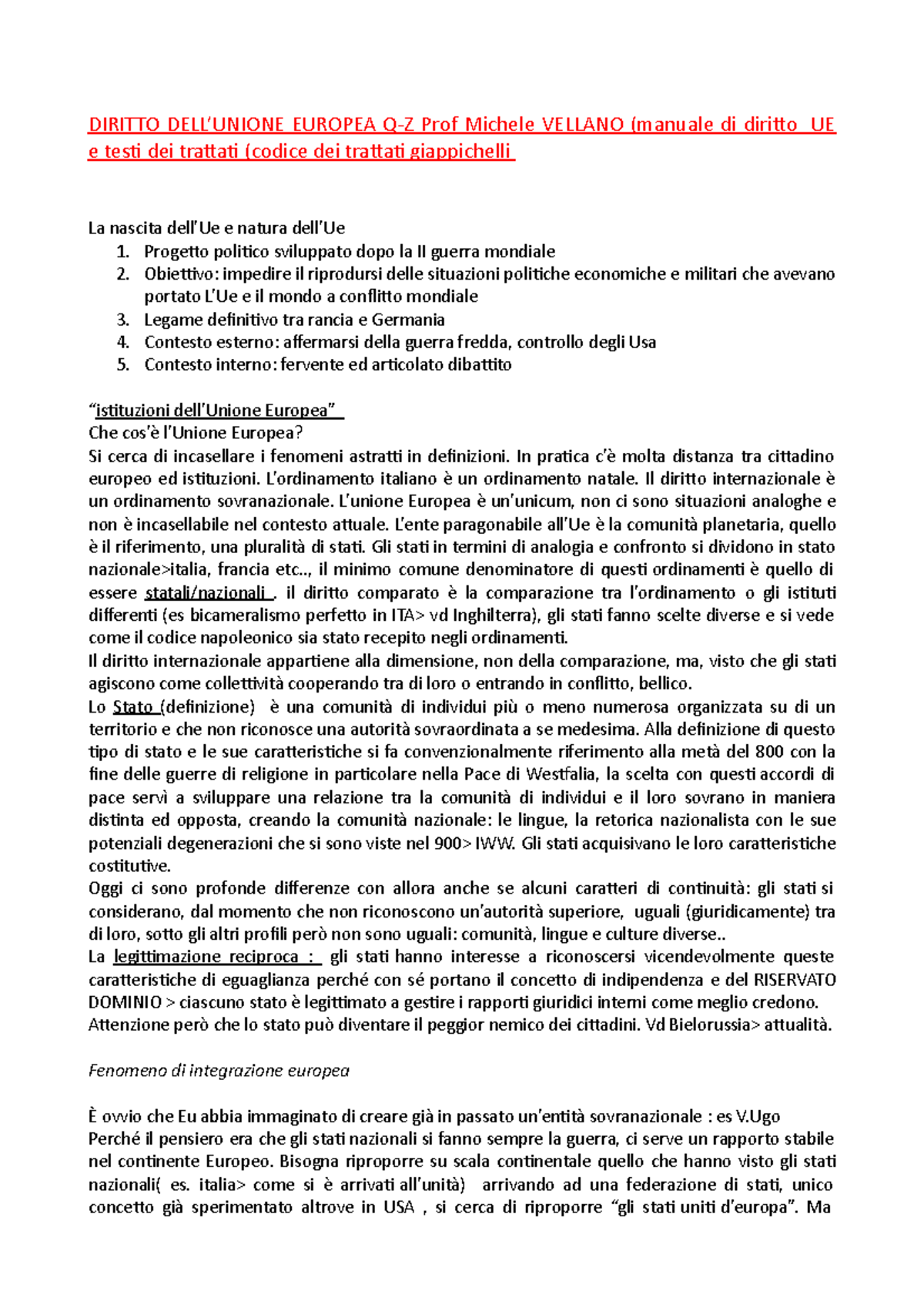 Diritto Dell'Ue Michele Vellano - DIRITTO DELL’UNIONE EUROPEA Q-Z Prof ...