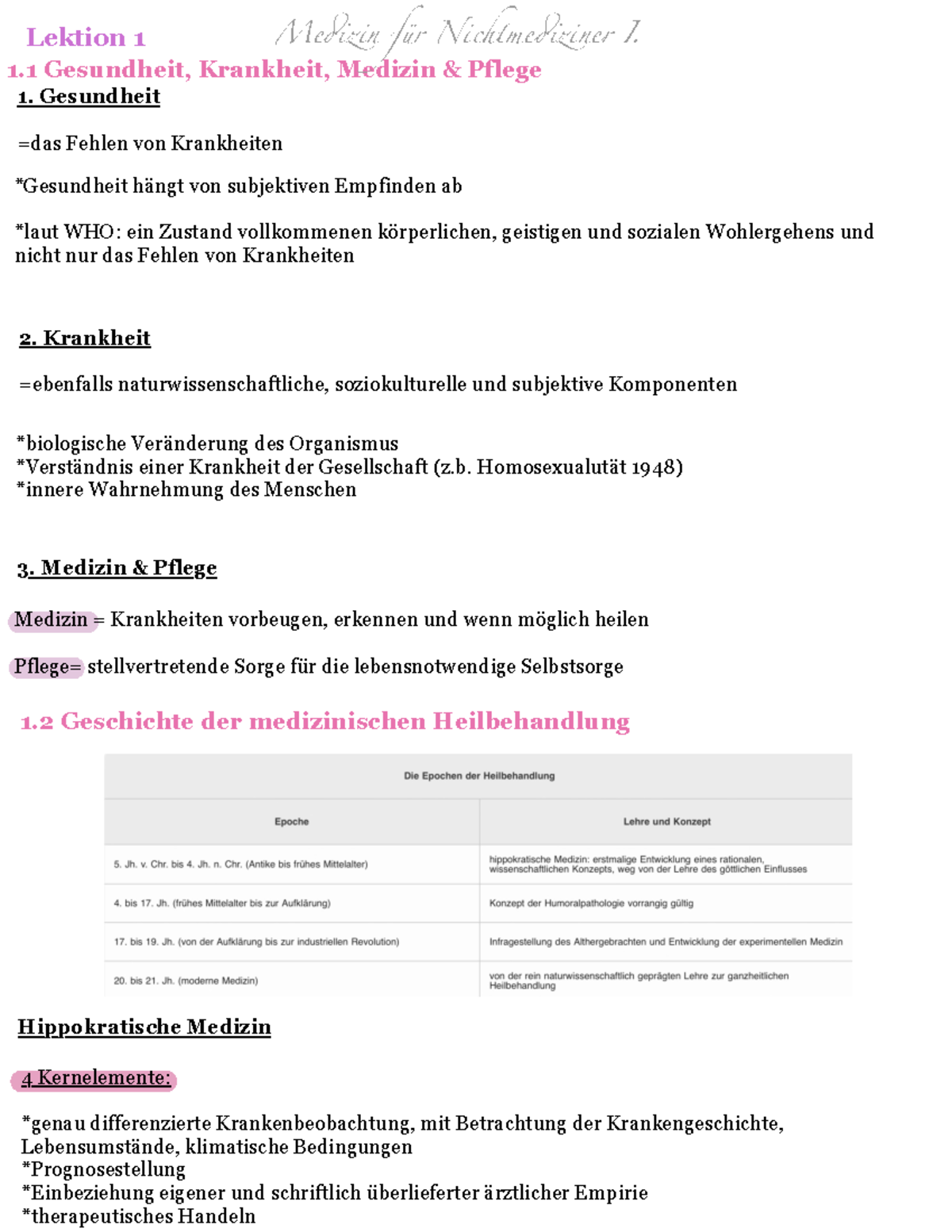 Mfa Lernfeld 1 Zusammenfassung Medizin 1 Zusammenfassung - Lektion 1 1. Gesundheit =das Fehlen von