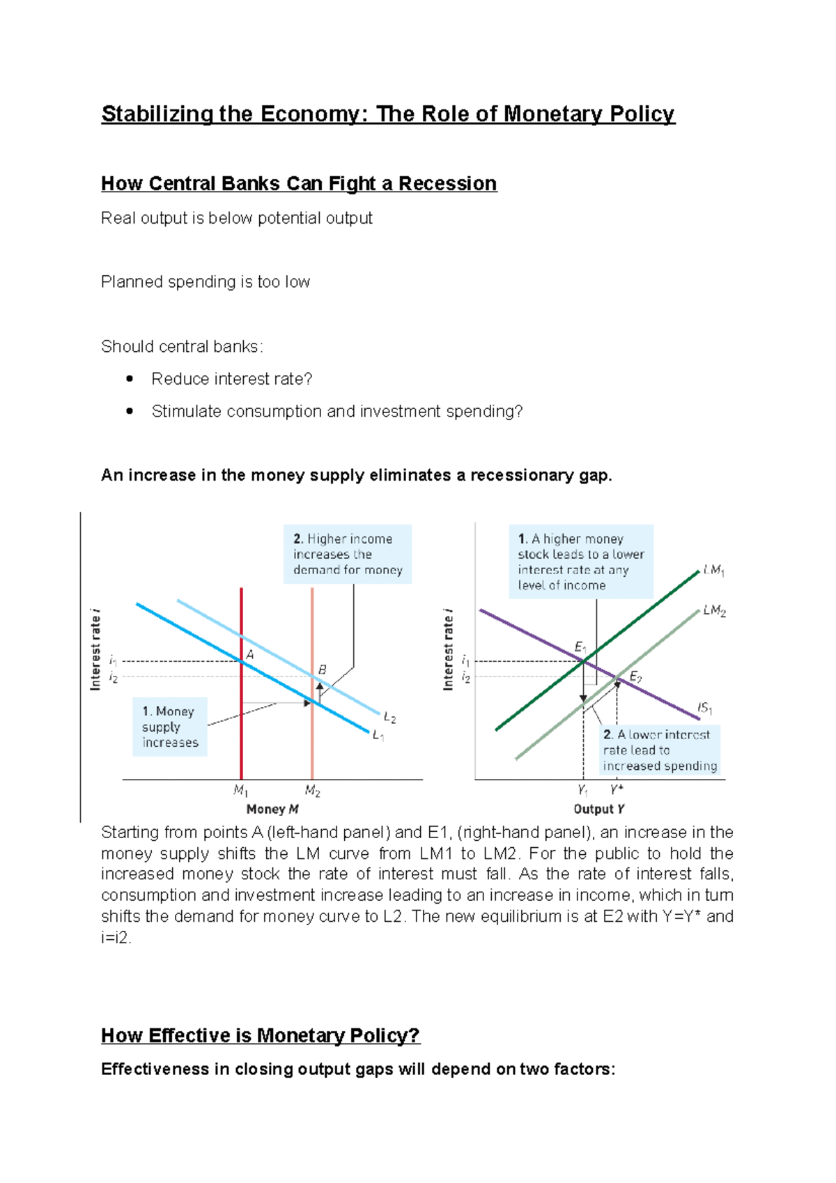 7.Monetary Policy - Lecture Notes 7 - Stabilizing The Economy : The ...