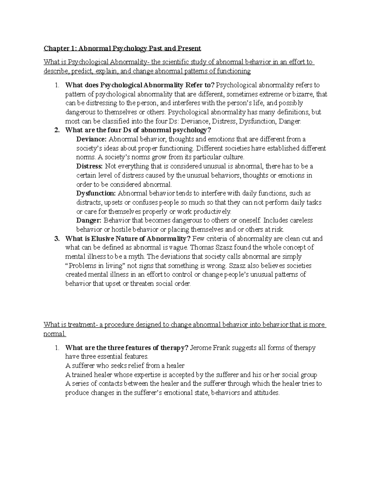 SQ3R Chapter 1 - Chapter 1: Abnormal Psychology Past and Present What ...