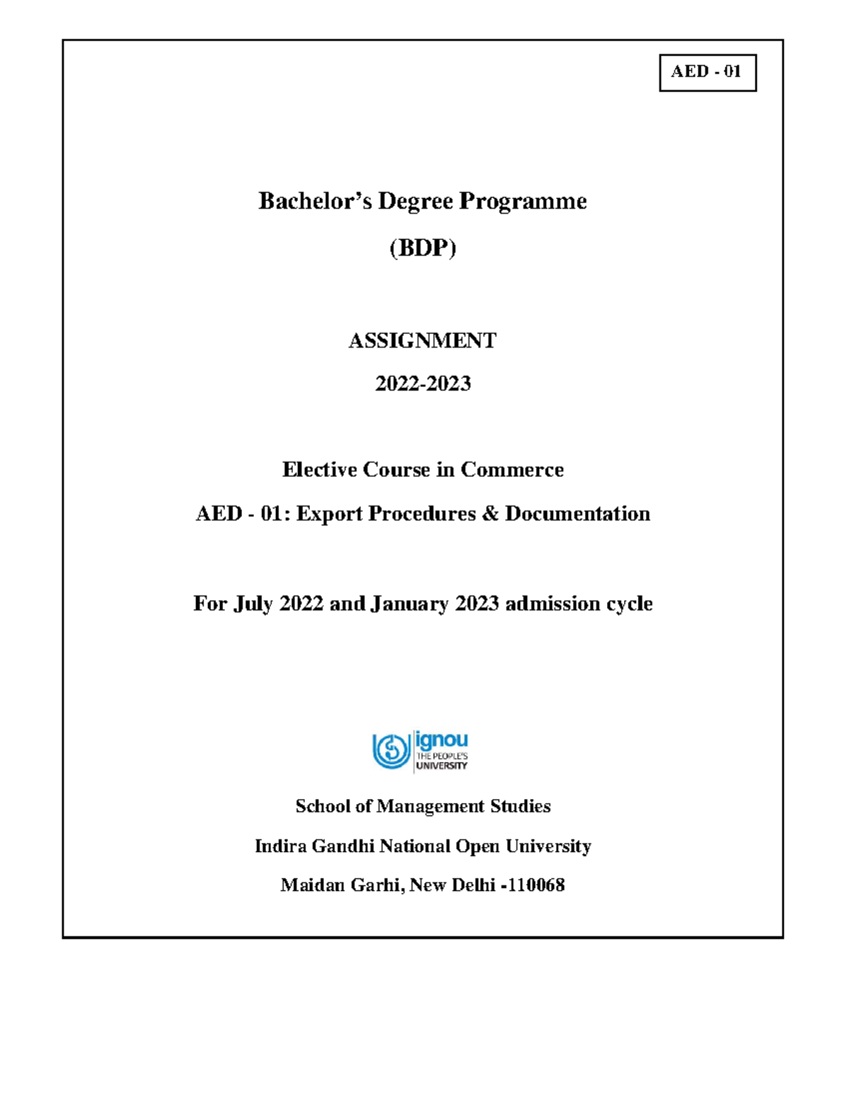ASSIGNMENT QUESTION - Bachelor’s Degree Programme (BDP) ASSIGNMENT 2022 ...