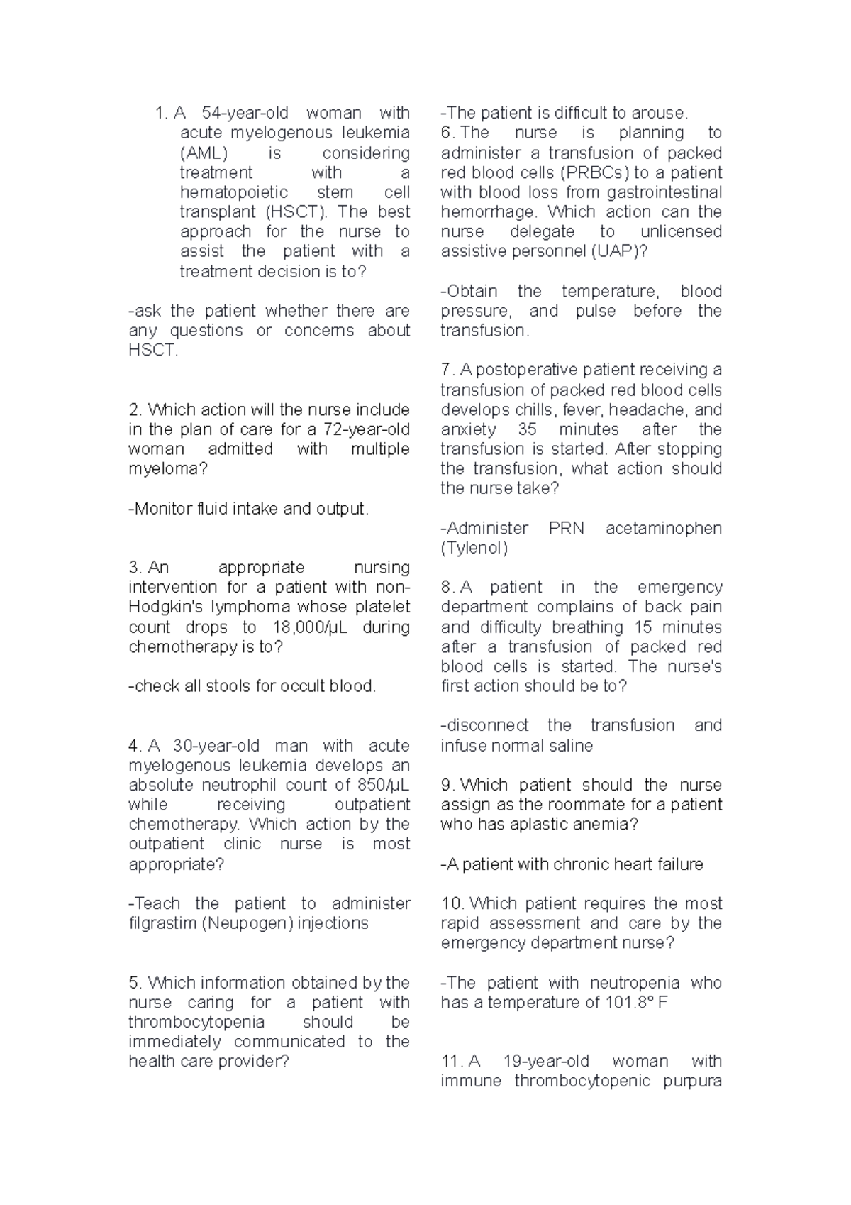 Med Surg in Nursing- Notes - A 54-year-old woman with acute myelogenous ...