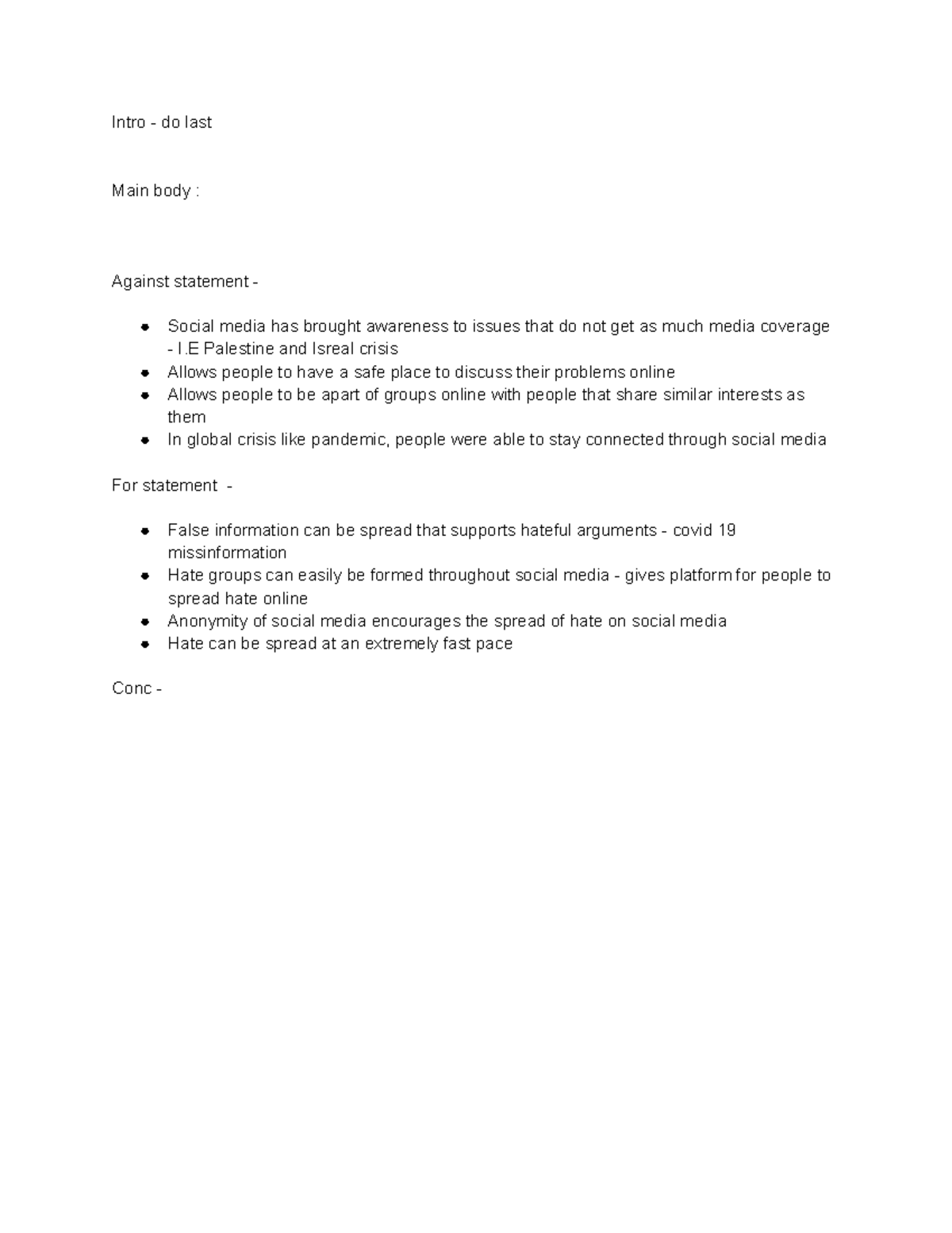 Untitled document - Useful bullet points tips - Intro - do last Main ...