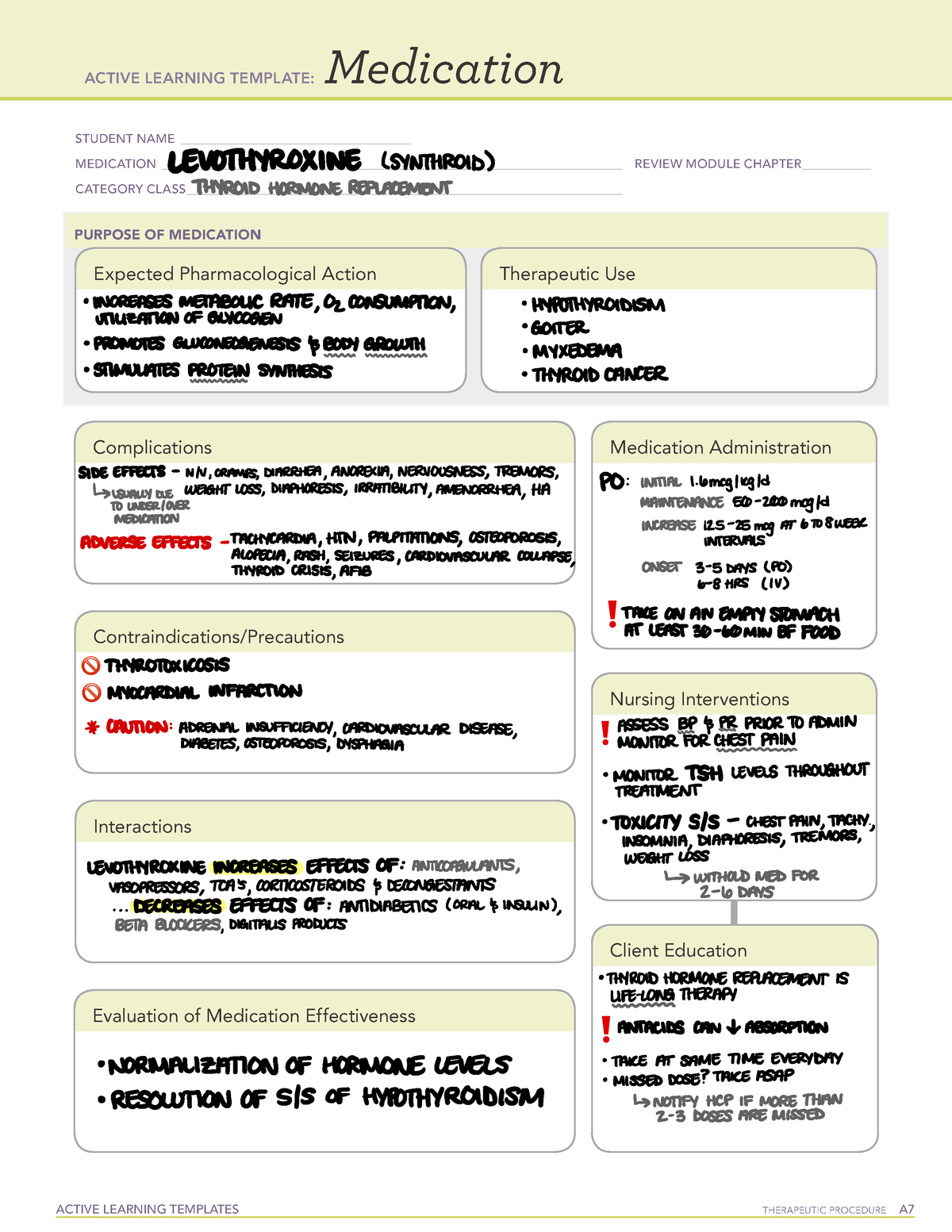 Levothyroxine Endocrine Meds ATI Active Learning Template ACTIVE