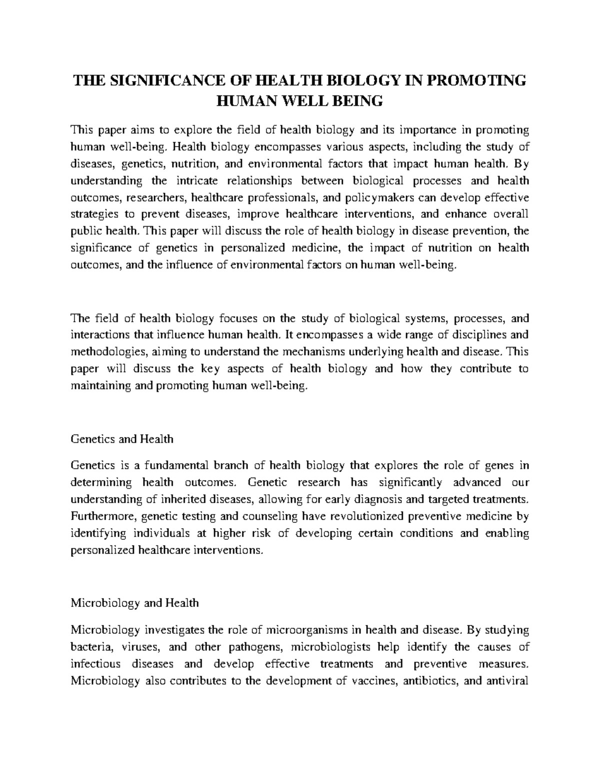 THE Significance OF Health Biology IN Promoting Human WELL Being - THE ...
