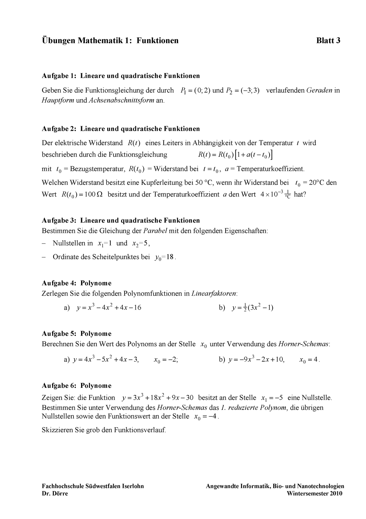 M1bung6funktionen 3 - Übungen Mathematik 1: Funktionen Blatt 3 ...