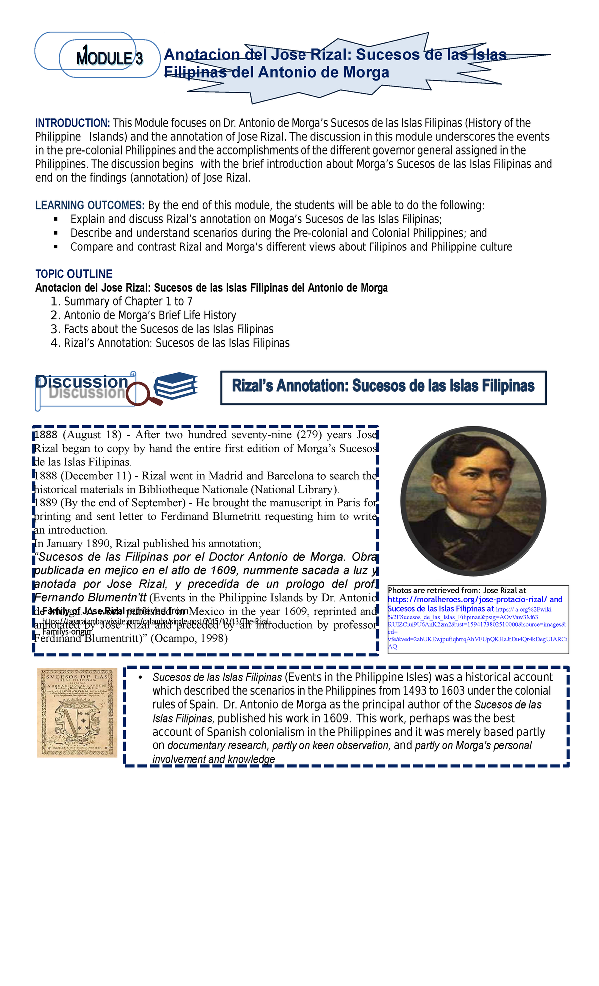 Module 3 Rizals Annotation - Discussion Photos are retrieved from: Jose ...