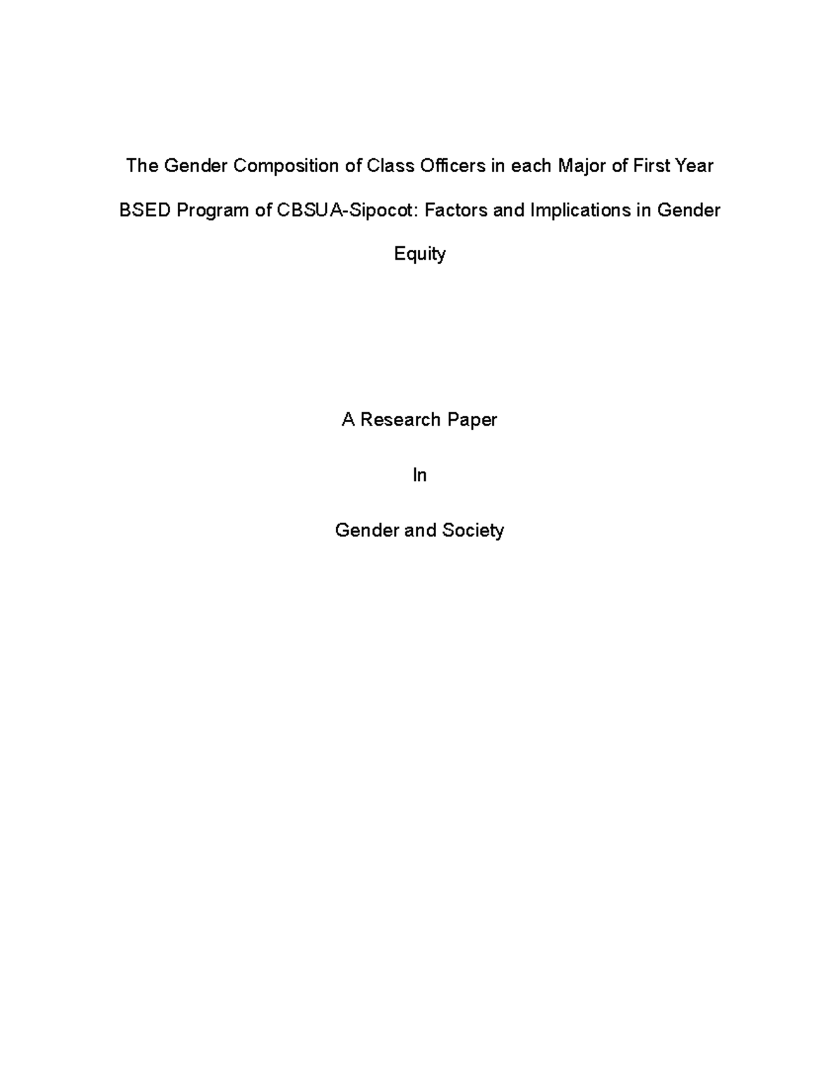 The Gender Composition of Class Officers in each Major of First Year ...