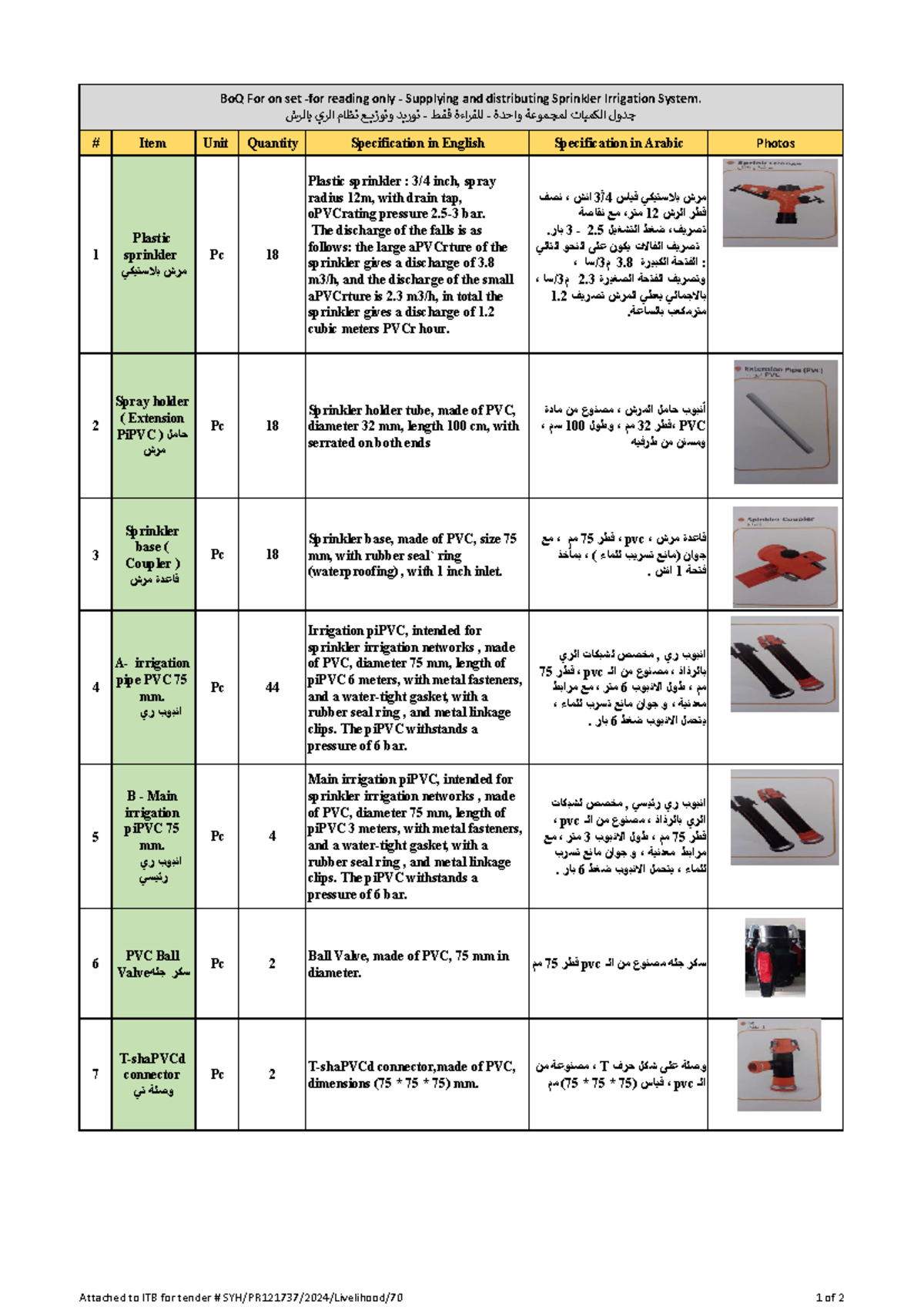 Boq-for-reading - Item Unit Quantity Specification in English ...