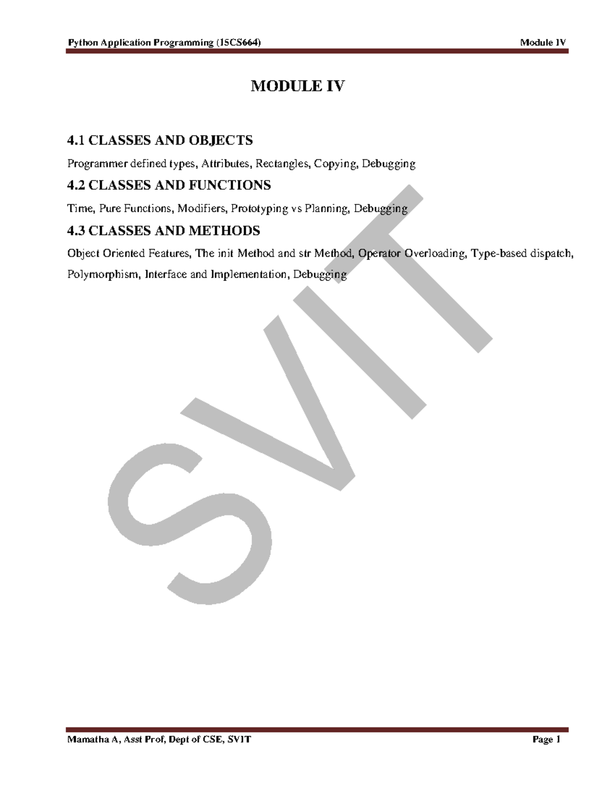 Module IV - Python - MODULE IV 4 CLASSES AND OBJECTS Programmer defined ...