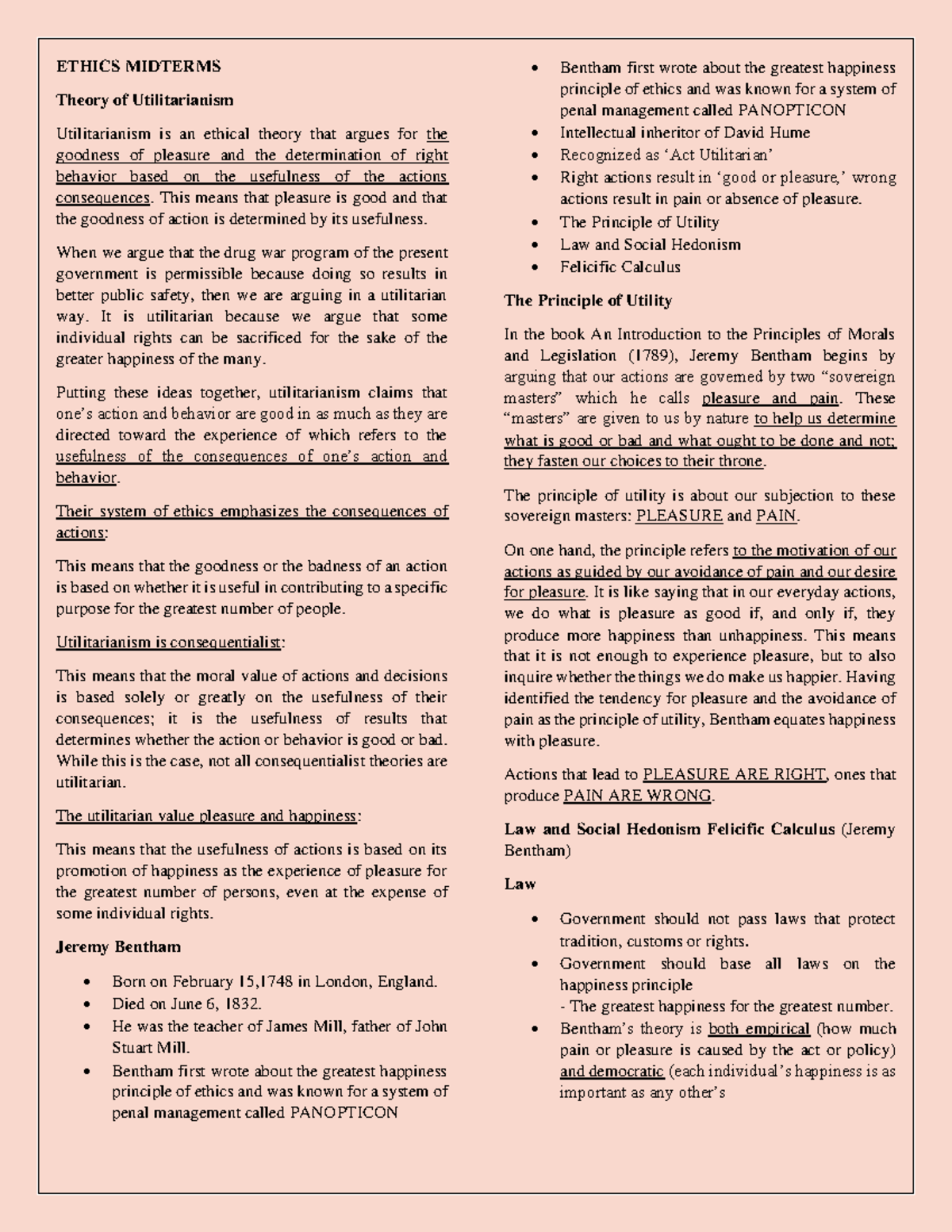 2 Midterm ETIC - asds - ETHICS MIDTERMS Theory of Utilitarianism ...