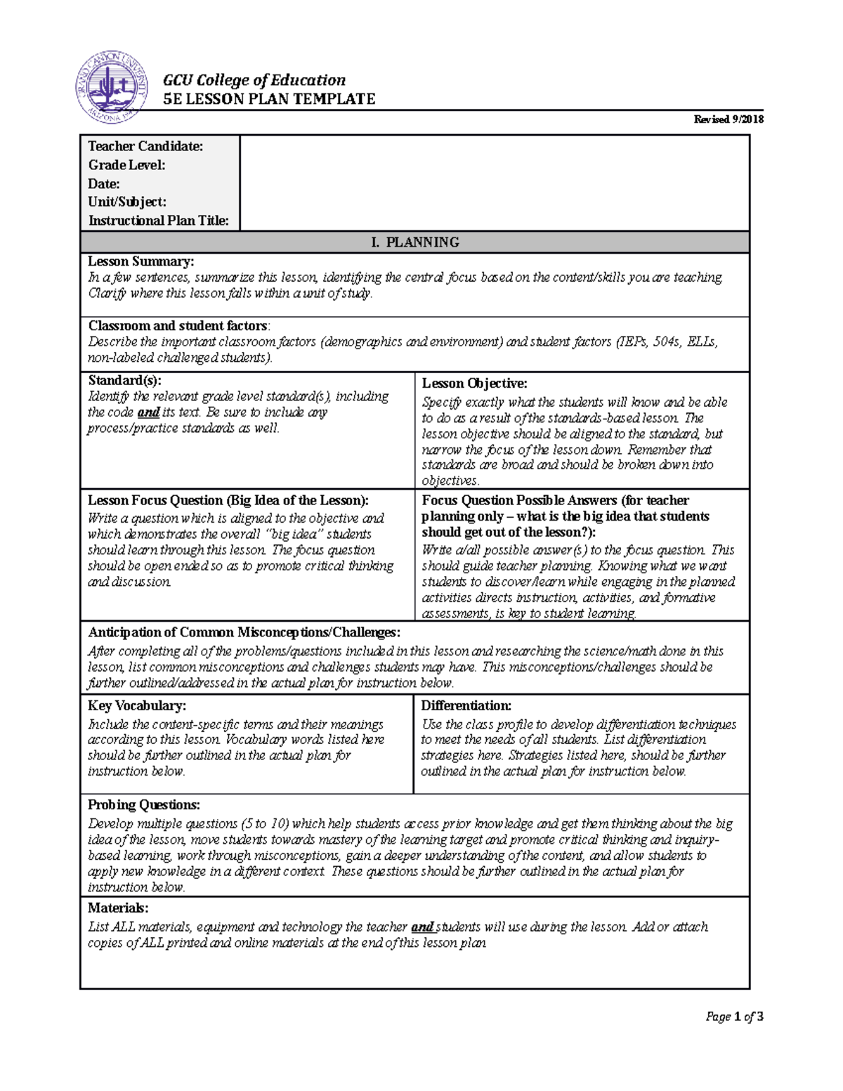 5 E Lesson Plan Template