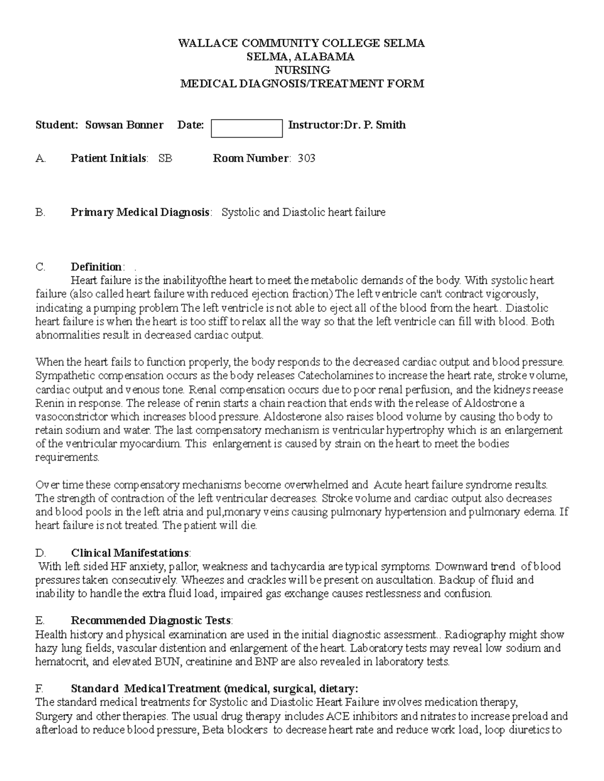 Systolic and Diastolic Heart failure write up - WALLACE COMMUNITY ...