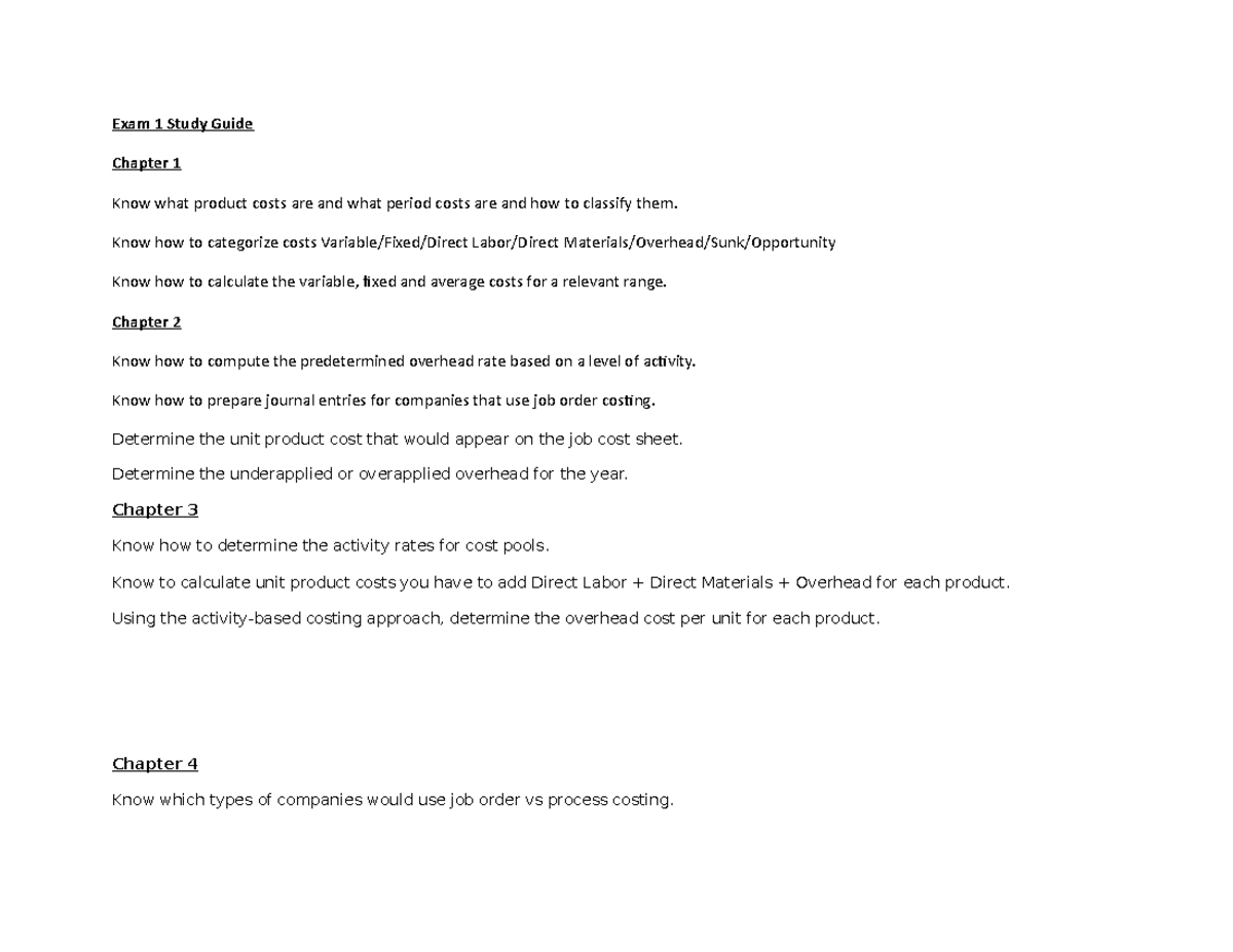 Exam 1 Study Guide-2 - Exam 1 Study Guide Chapter 1 Know what product ...