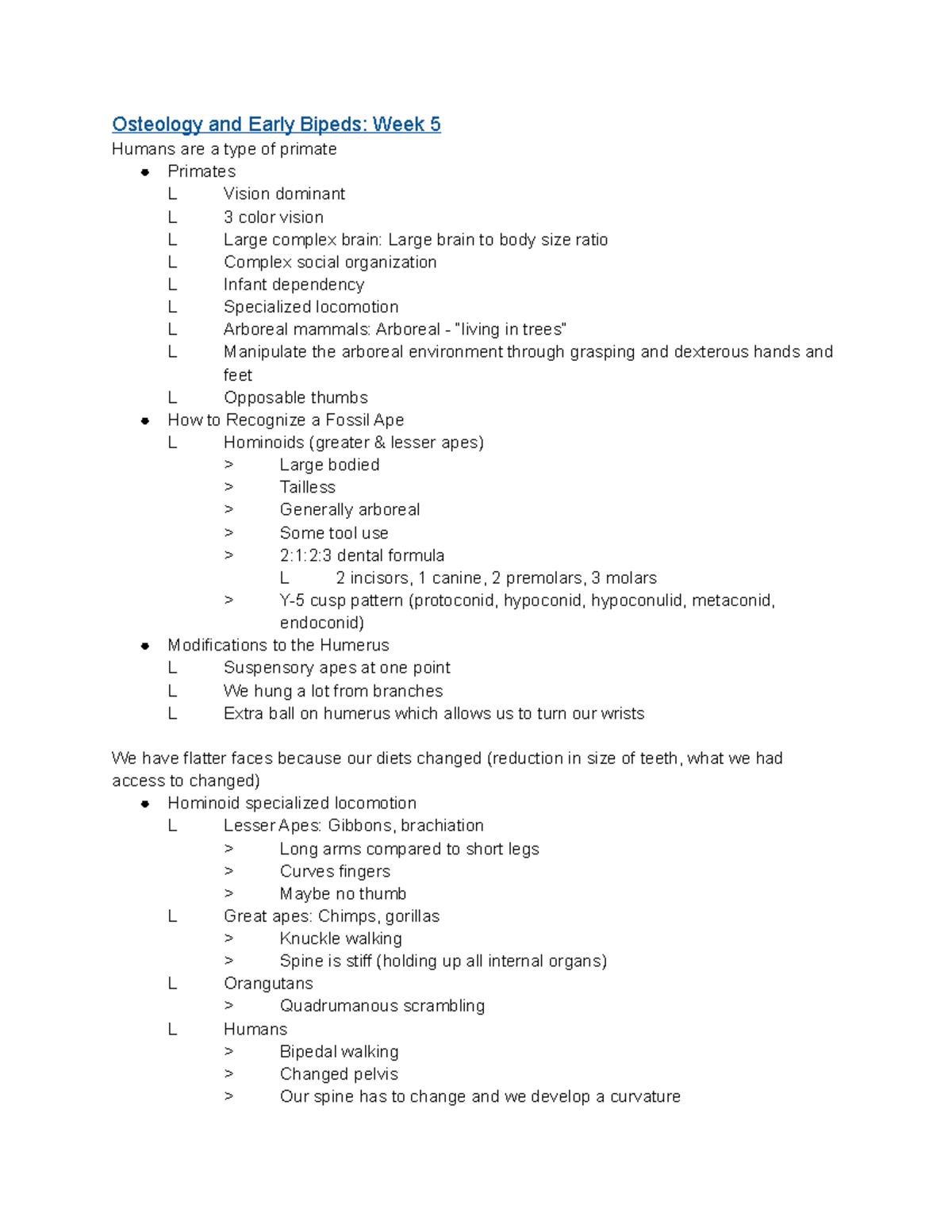 Week 5 anthro part 1 - Week 5 part 1 - Osteology and Early Bipeds: Week ...