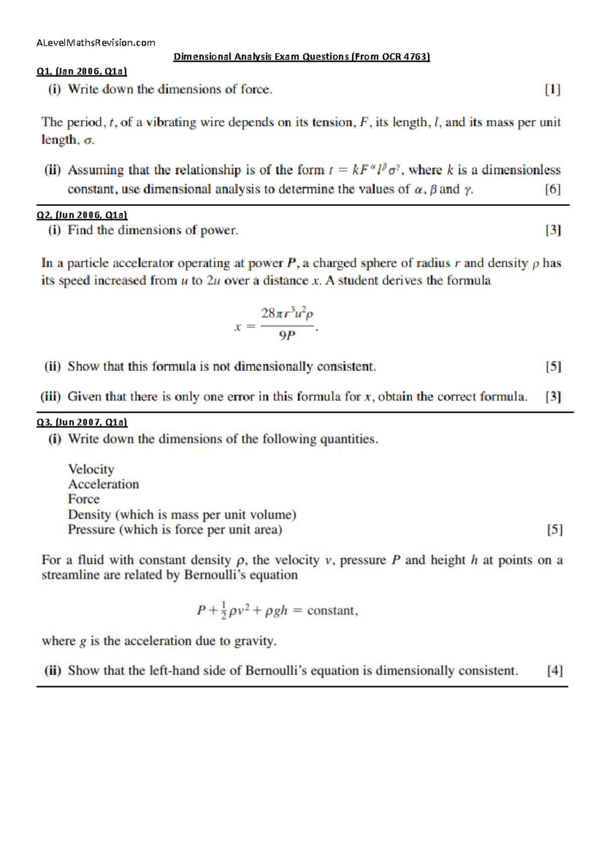 Dimensional Analysis Exam Questions - PHYS1032/1033 - Studocu