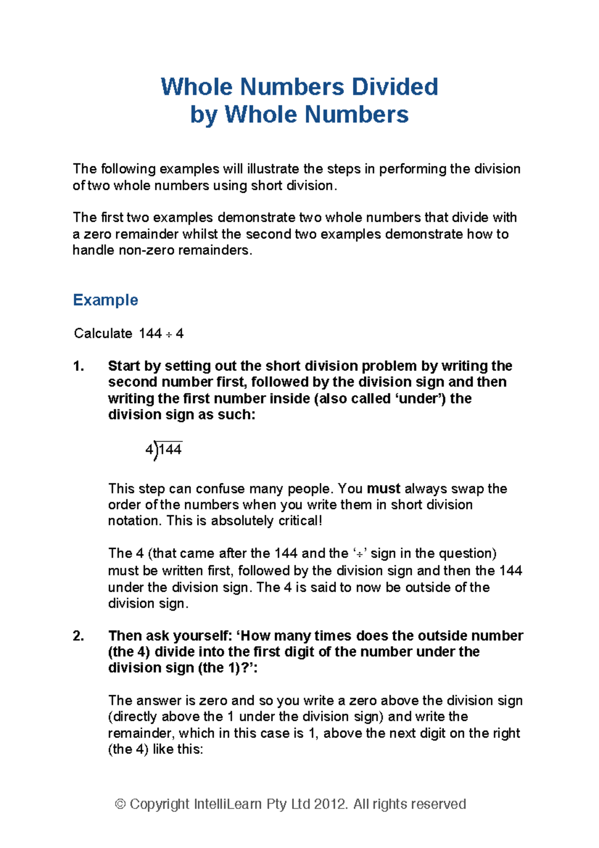 P13-13008 - Med Cal - Whole Numbers Divided by Whole Numbers The ...