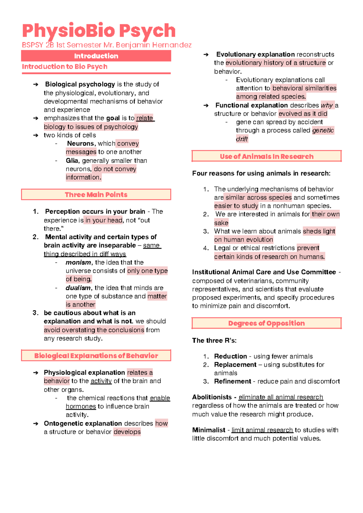Bio Psych midterms - PhysioBio Psych BSPSY 2B 1st Semester Mr. Benjamin ...