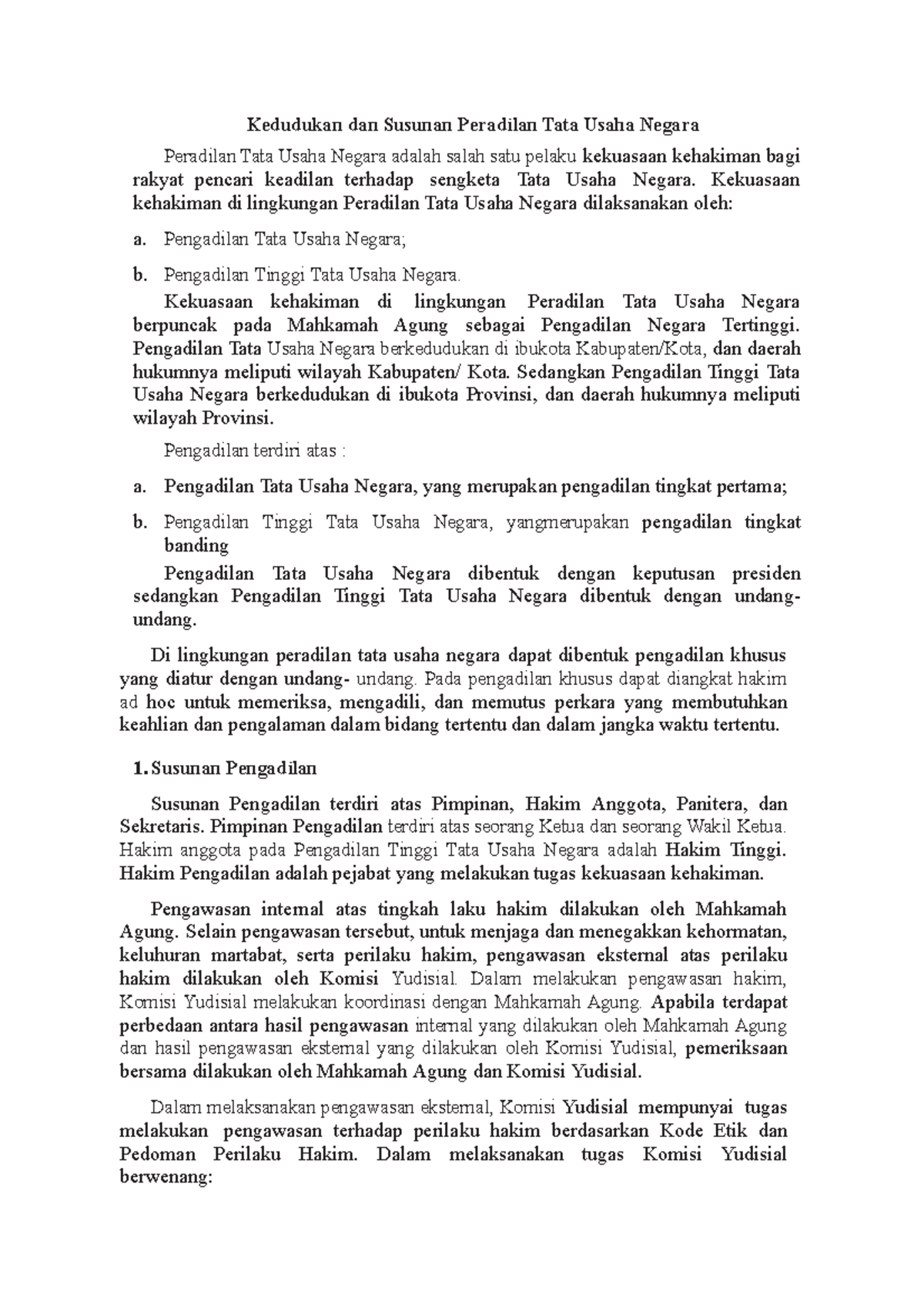 Kedudukan dan Susunan Peradilan Tata Usaha Negara Kekuasaan kehakiman