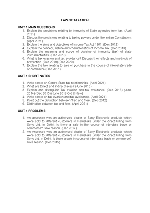 Law Of Taxation - CHAPTER 1 1)Immunities Of State Agencies And ...