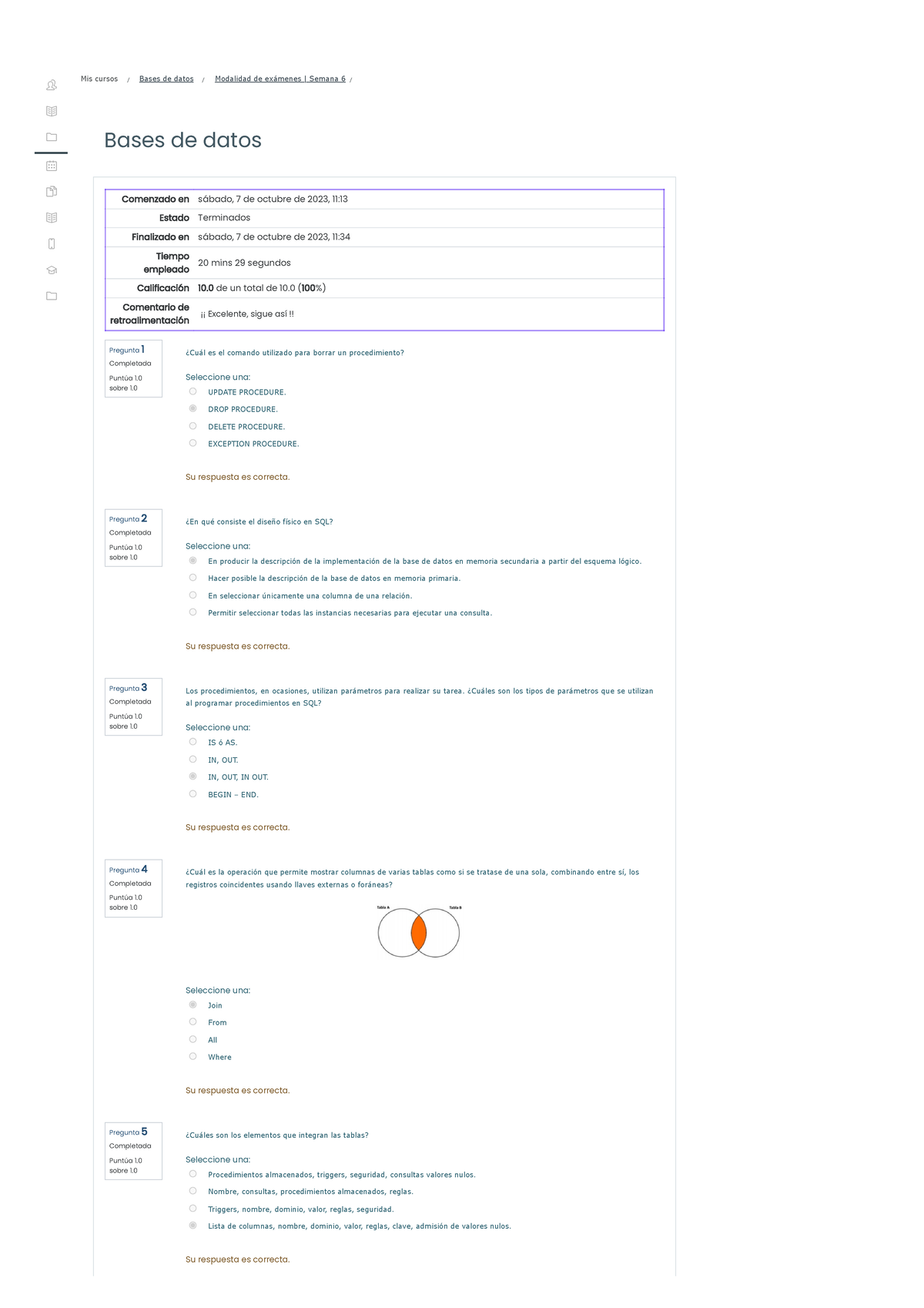 Modalidad De Exámenes Semana 6 Revisión Del Intento - Bases De Datos ...