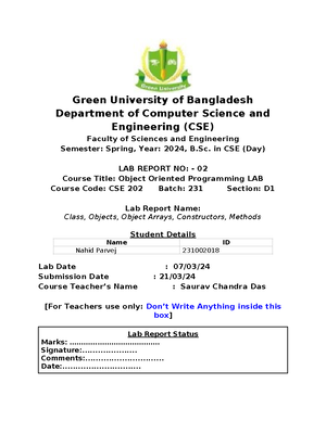 Lab Project Proposal OOP for snake game - Green University of ...