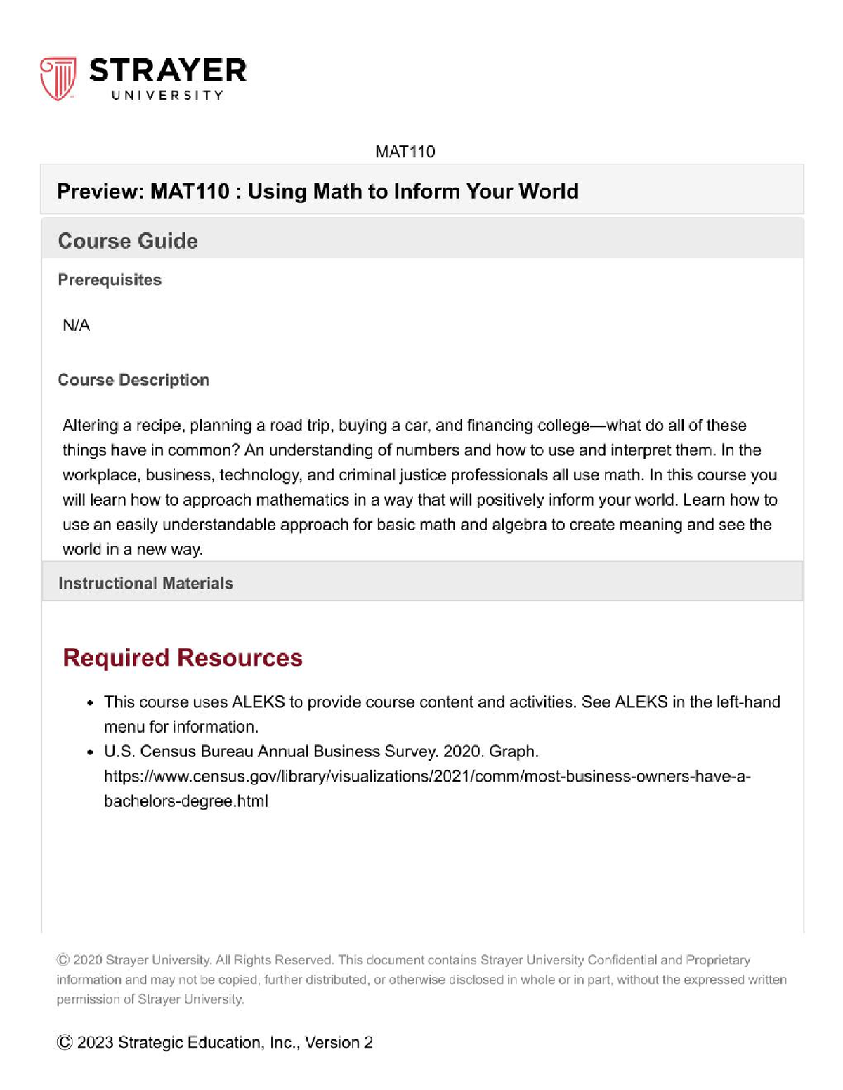 MAT110 Course Guide - Jj) STRAYER UNIVERSITY MAT Preview: MAT110 ...