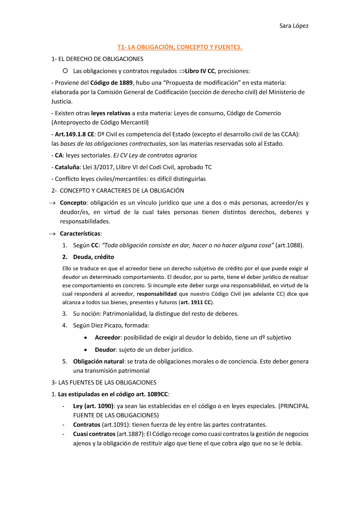 T1 Obligaciones Fayos - Sara LÛpez T1- LA OBLIGACI”N, CONCEPTO Y ...