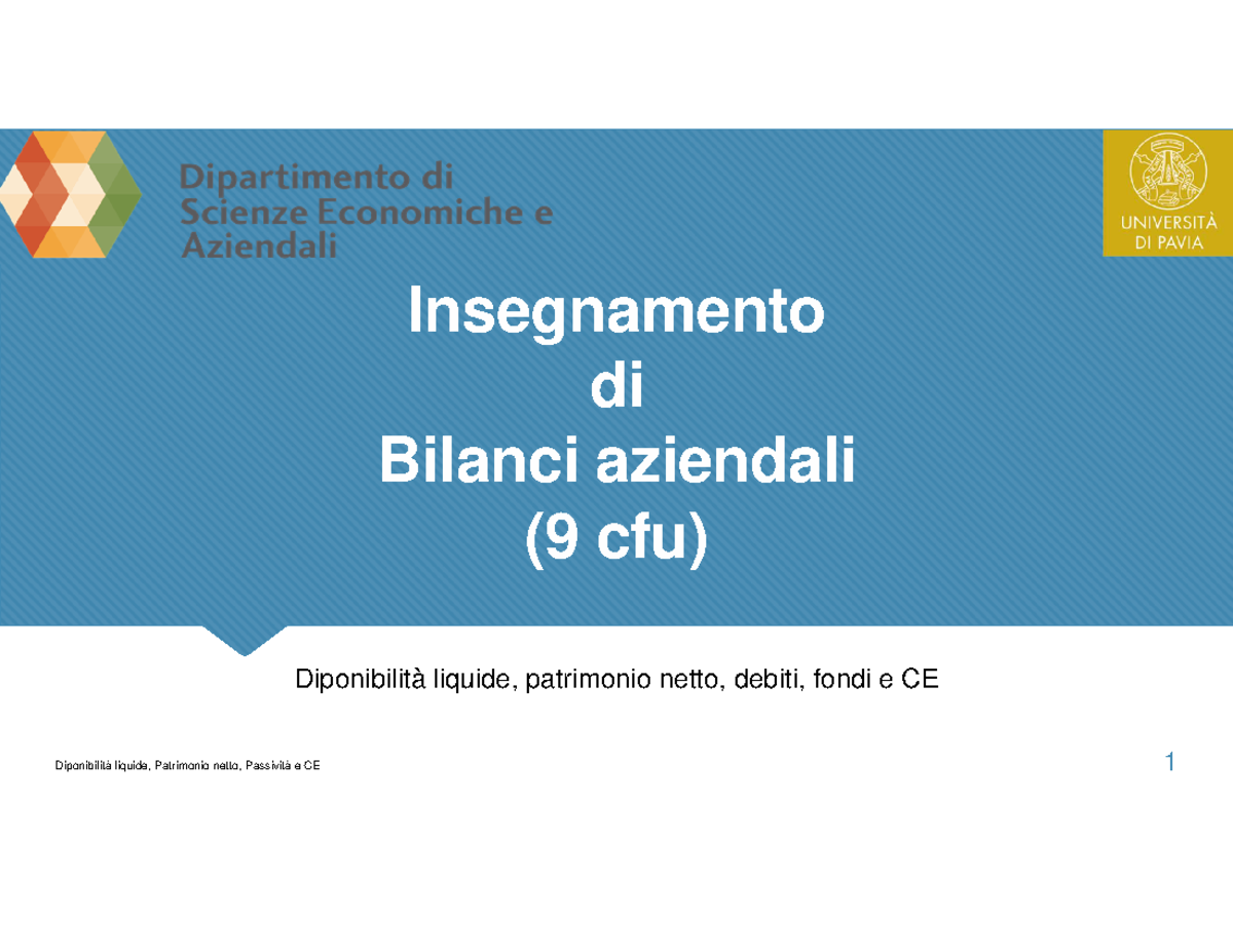 10 Debiti Fondi E Ce - Insegnamento Di Bilanci Aziendali (9 Cfu ...