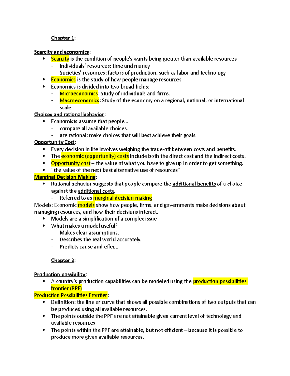 Examination 1 Notes - Chapter 1: Scarcity and economics: Scarcity is ...